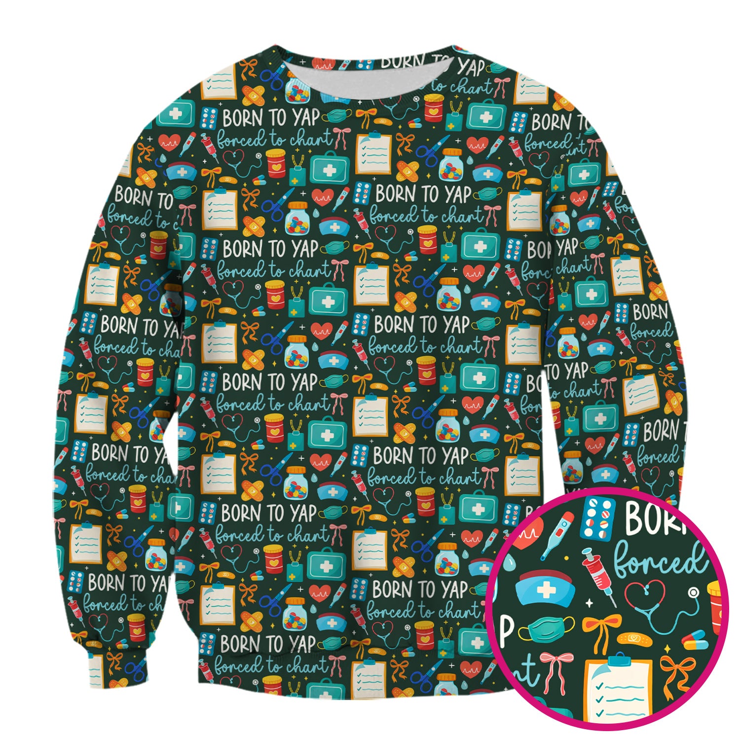 Born To Yap Medical Tools Pattern Scrub Top, Comfortable Scrubs for Nurses