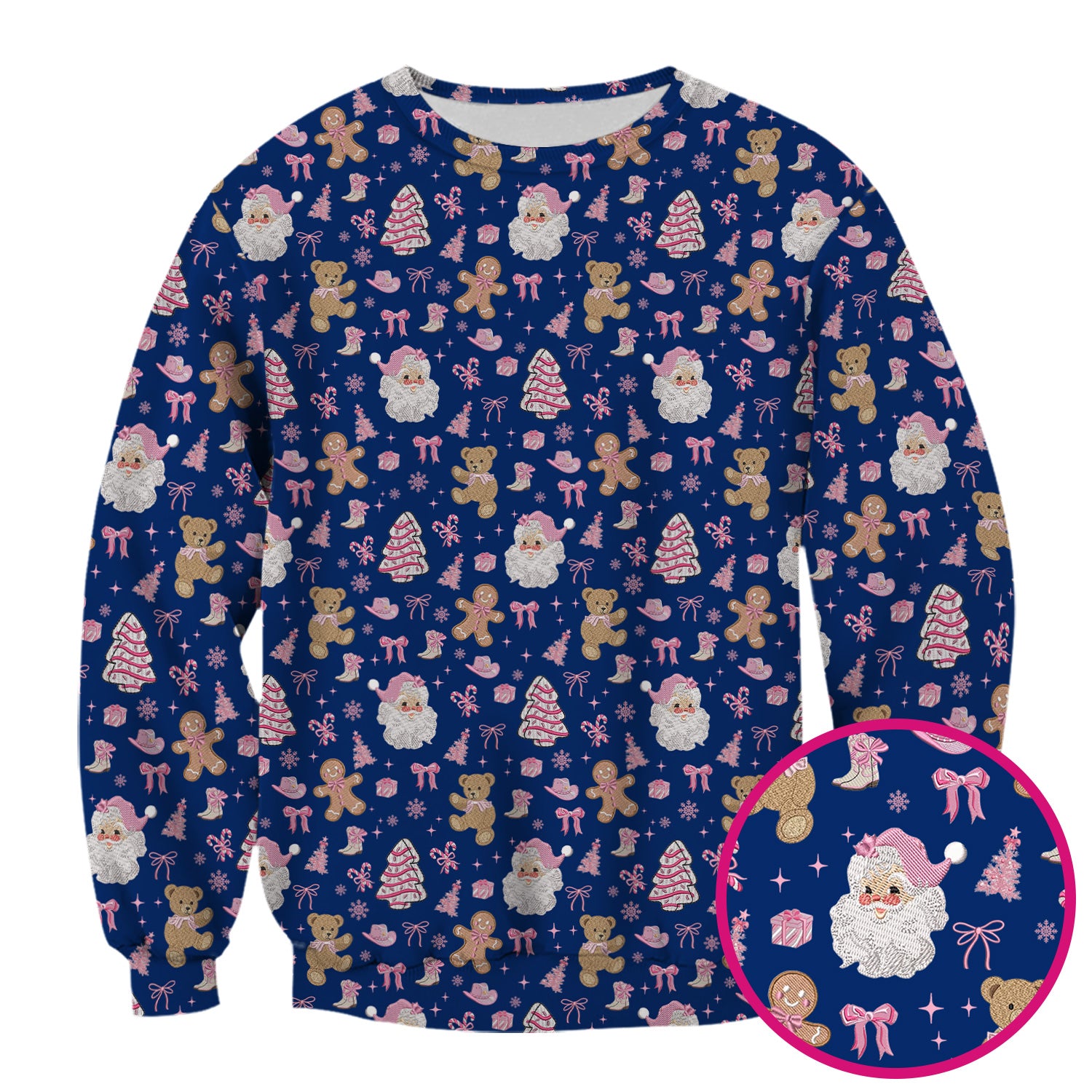 Pink Christmas Santa Gingerbread Scrub Top, Cute Holiday Medical Pattern Shirt, Breathable Fabrics Nursing Uniform
