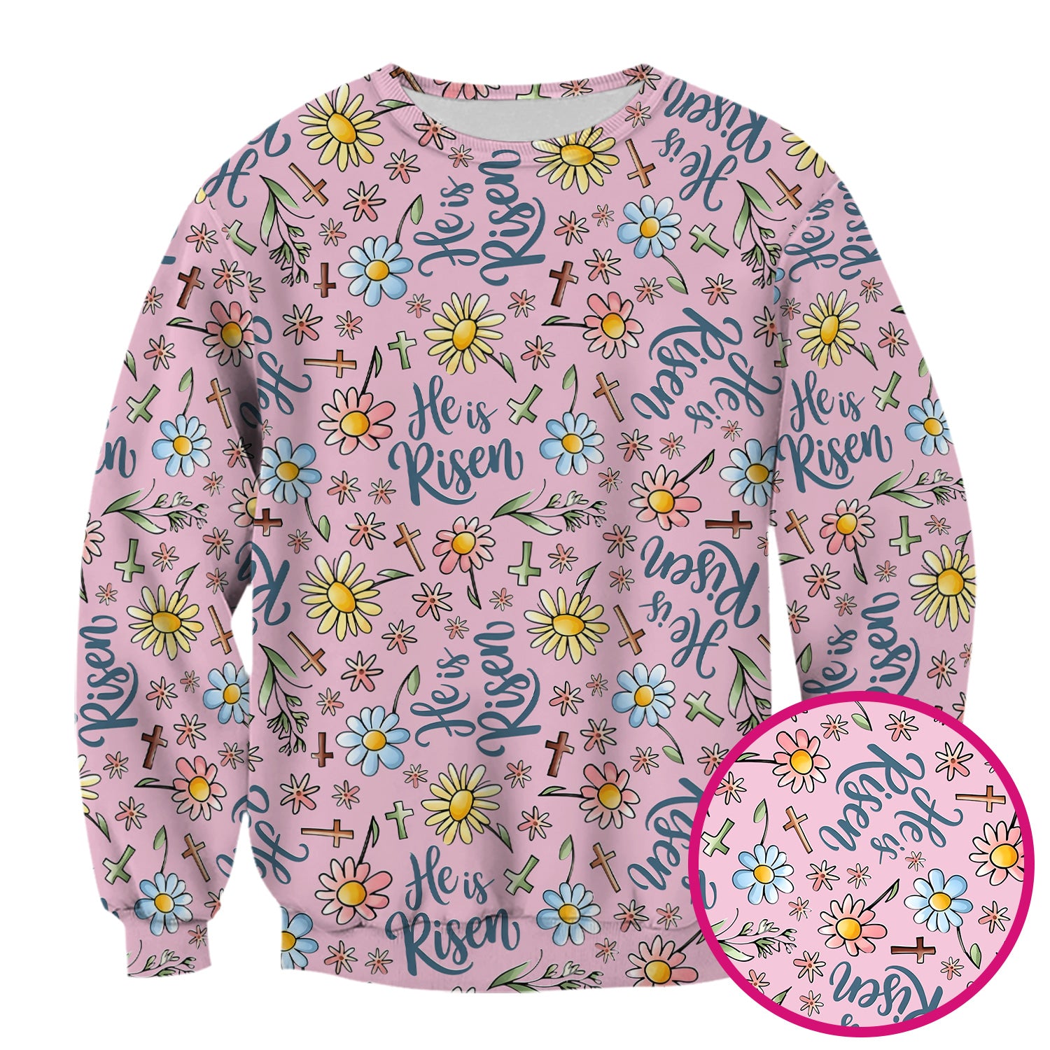 He Is Risen Cross Flower Pattern Scrub Top, Comfortable Scrubs For Nurses