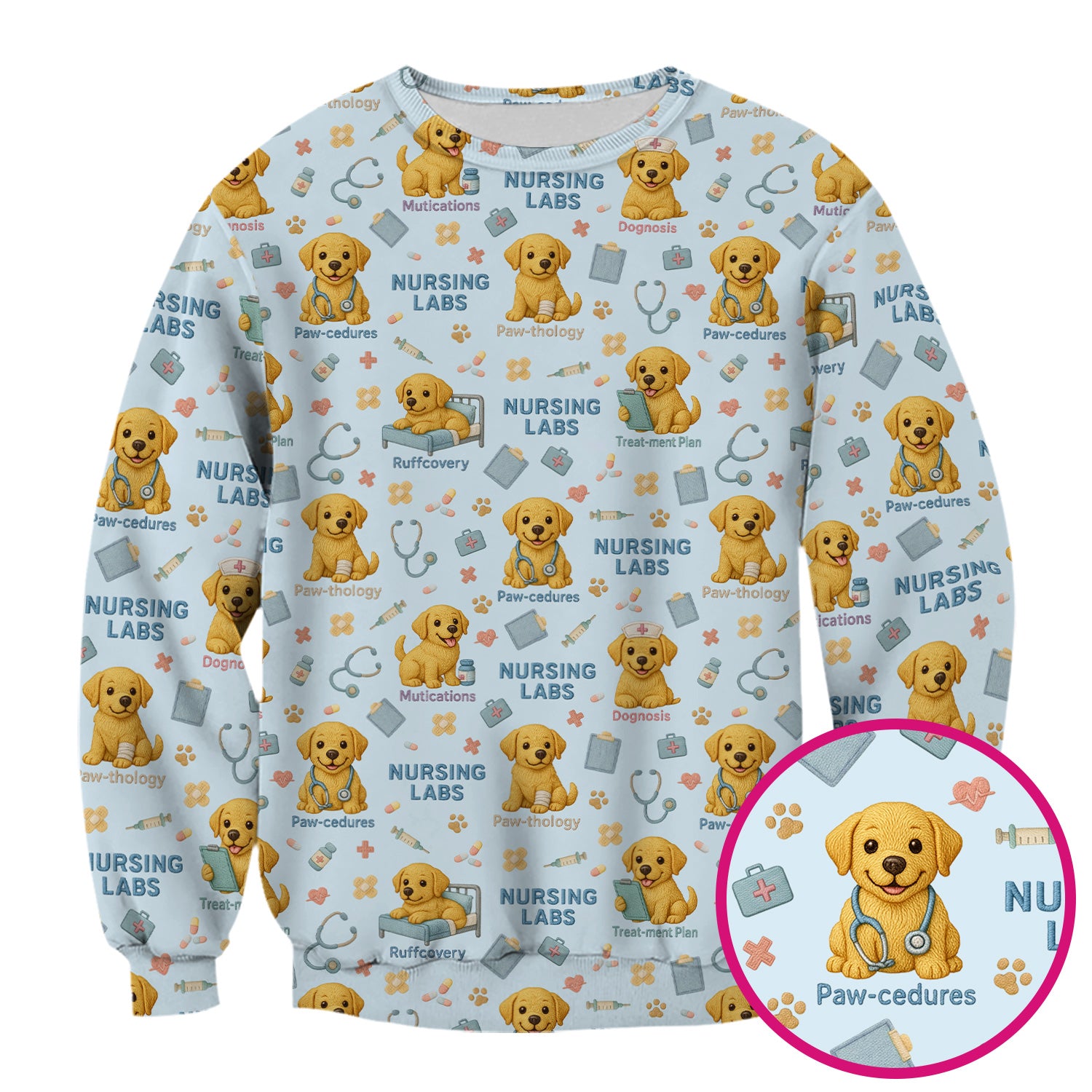 Labrador Nursing Scrub Top, Cute Dog Pattern Nurse Uniform,  Comfortable Scrubs For Nurses