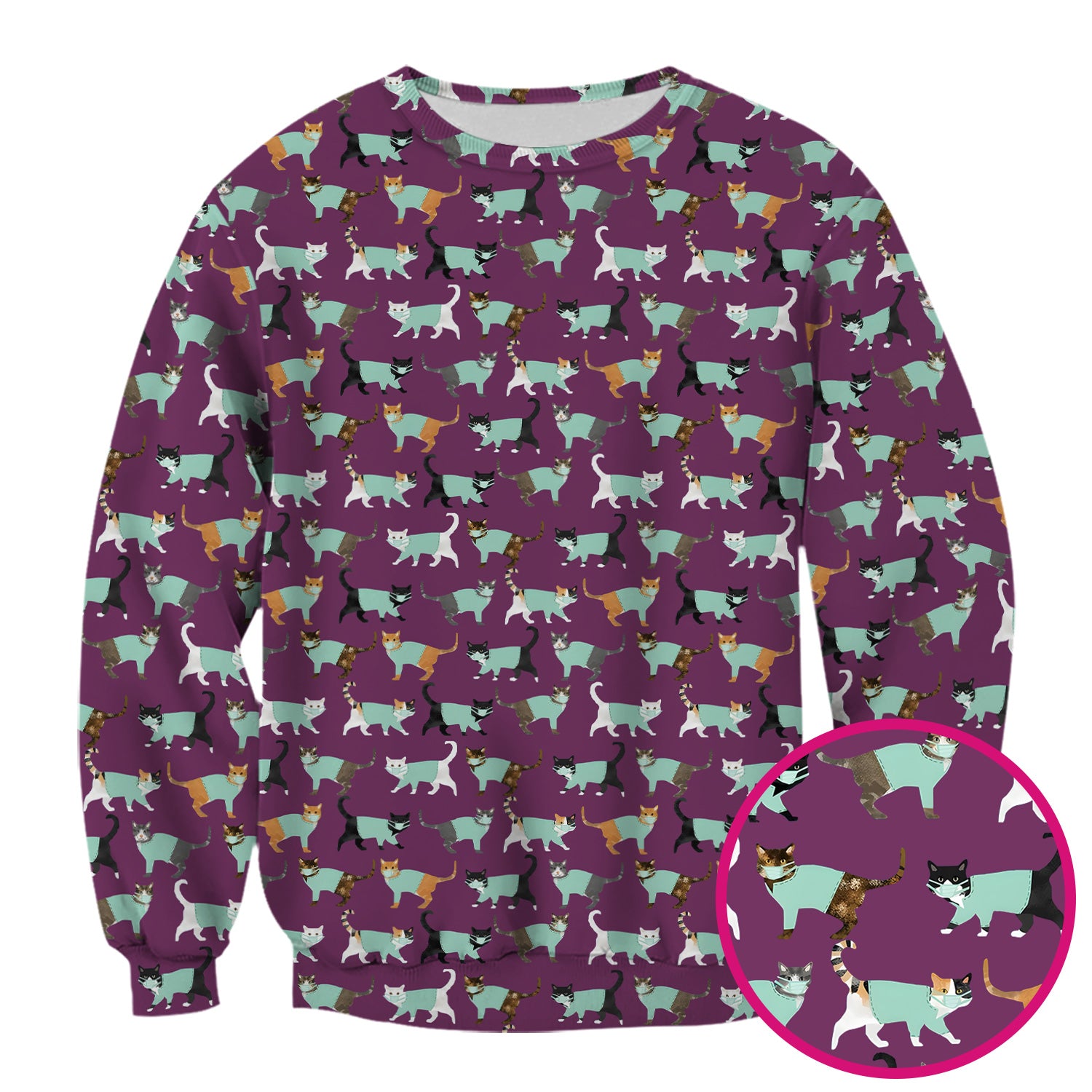 Playful Cat Nurse All Over Print Scrub Top, Comfortable Scrubs for Nurses