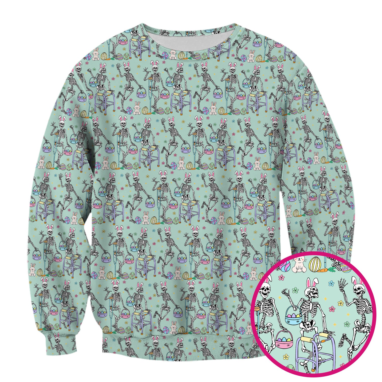 Fun Skeleton Bunny Easter Print Scrub Top, Comfortable Scrubs for Nurses