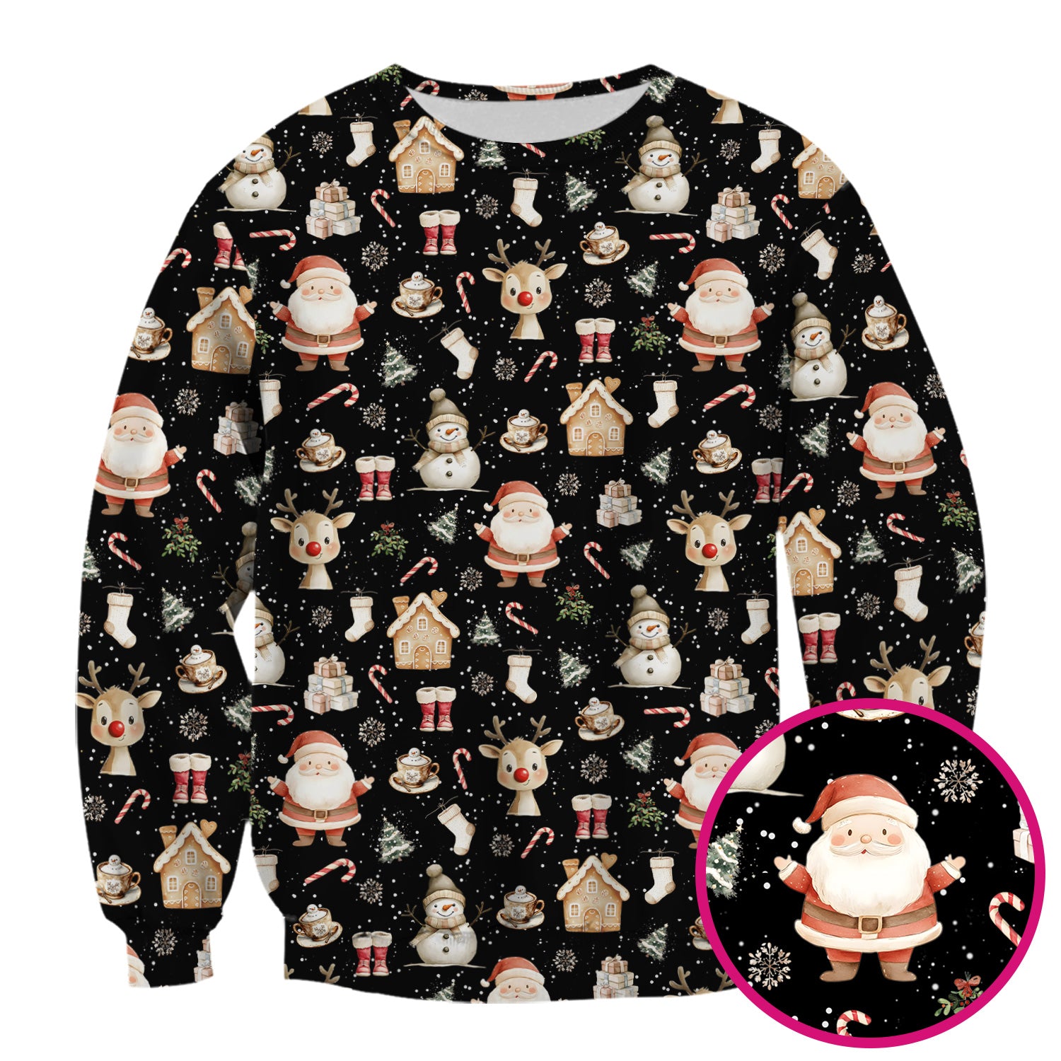 Christmas Santa Pattern  Scrub Top – Cute Medical Uniform for Nurses - Breathable Fabrics Nursing Uniform