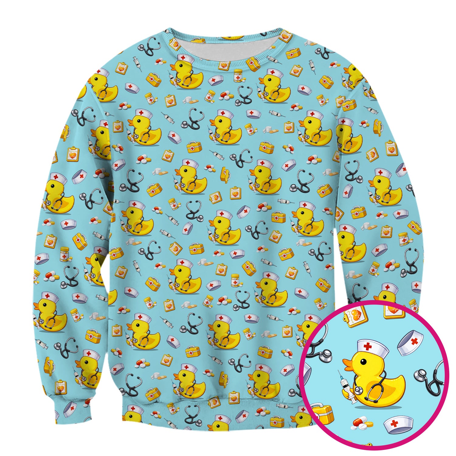 Playful Medical Duck Print Nurse Scrub Top, Comfortable Scrubs for Nurses