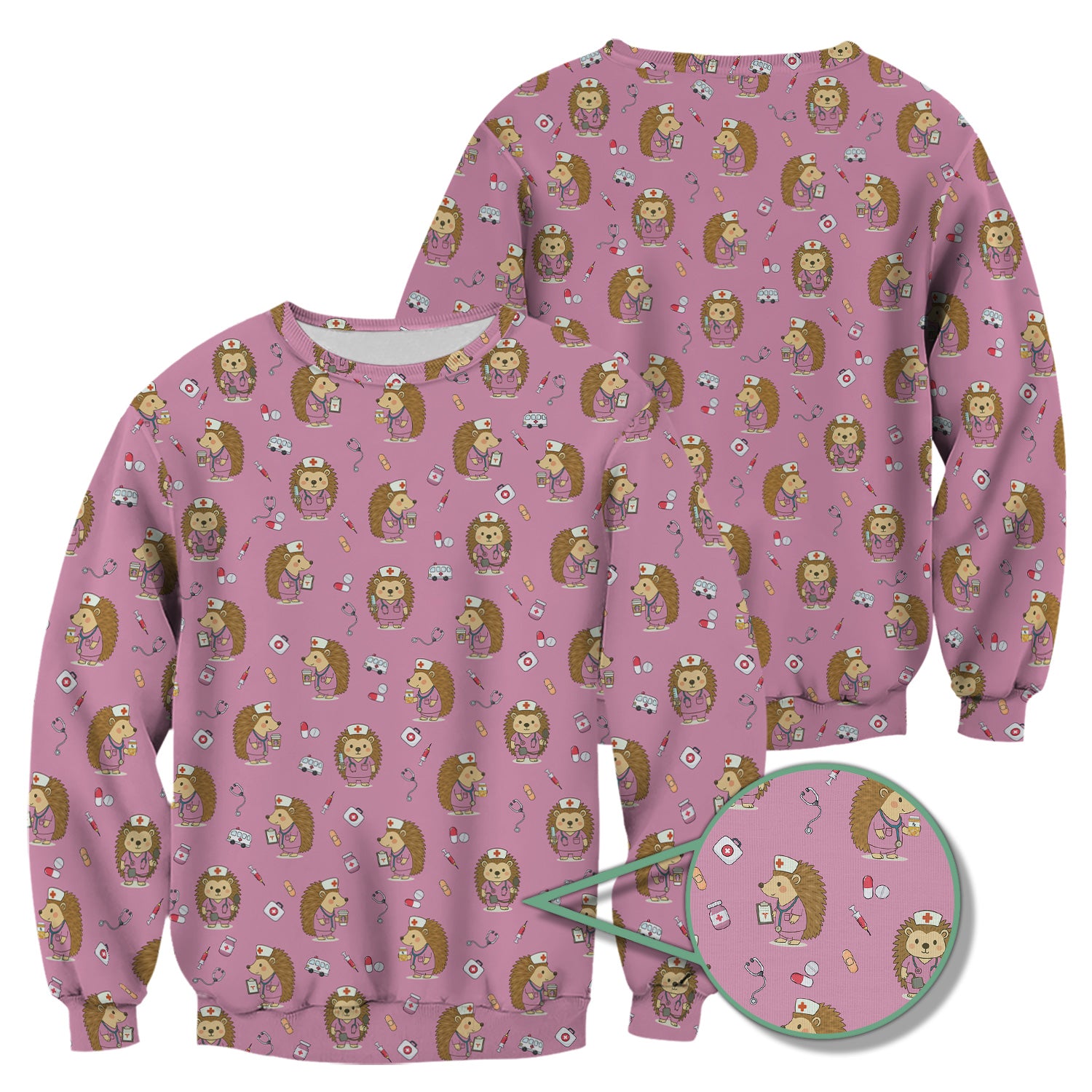 Cute Hedgehog Nurse Scrub Top - Funny Animal & Medical Design - Gift for Women RN LPN Pediatric Nurses