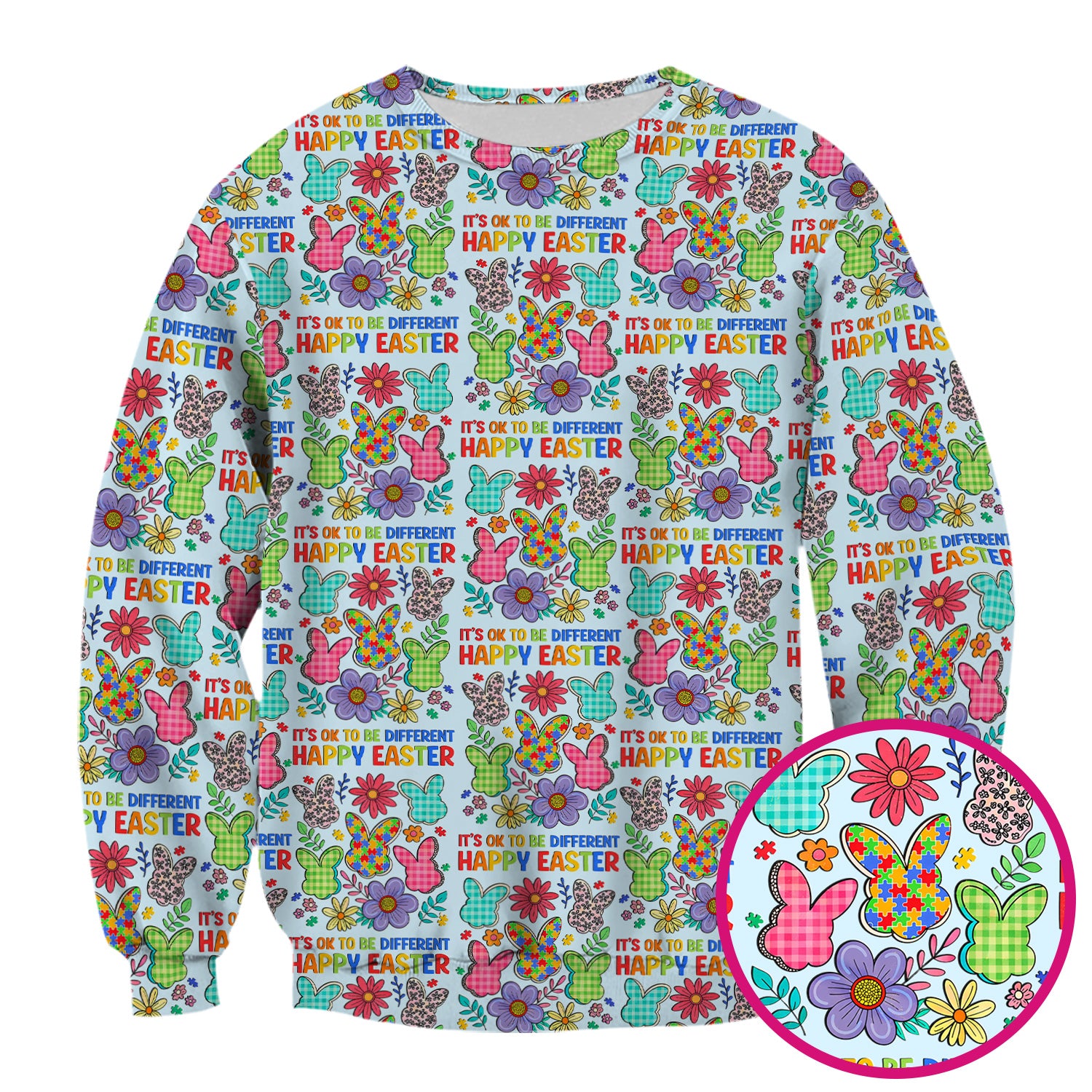 Happy Easter Bunny Floral Print Scrub Top, Breathable Fabrics Nursing Uniform