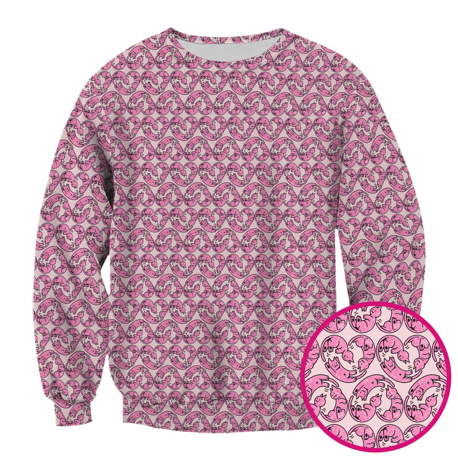 Cute Pink Cat Cartoon Pattern Scrub Top, Comfortable Scrubs for Nurses