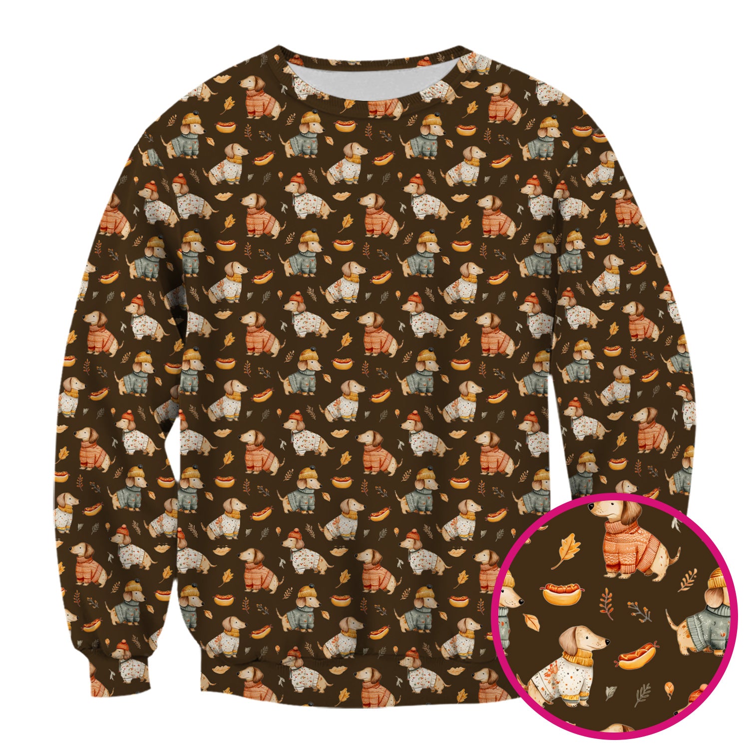 Autumn Dachshund Dog Sweater Print Scrub Top, Comfortable Scrubs for Nurses