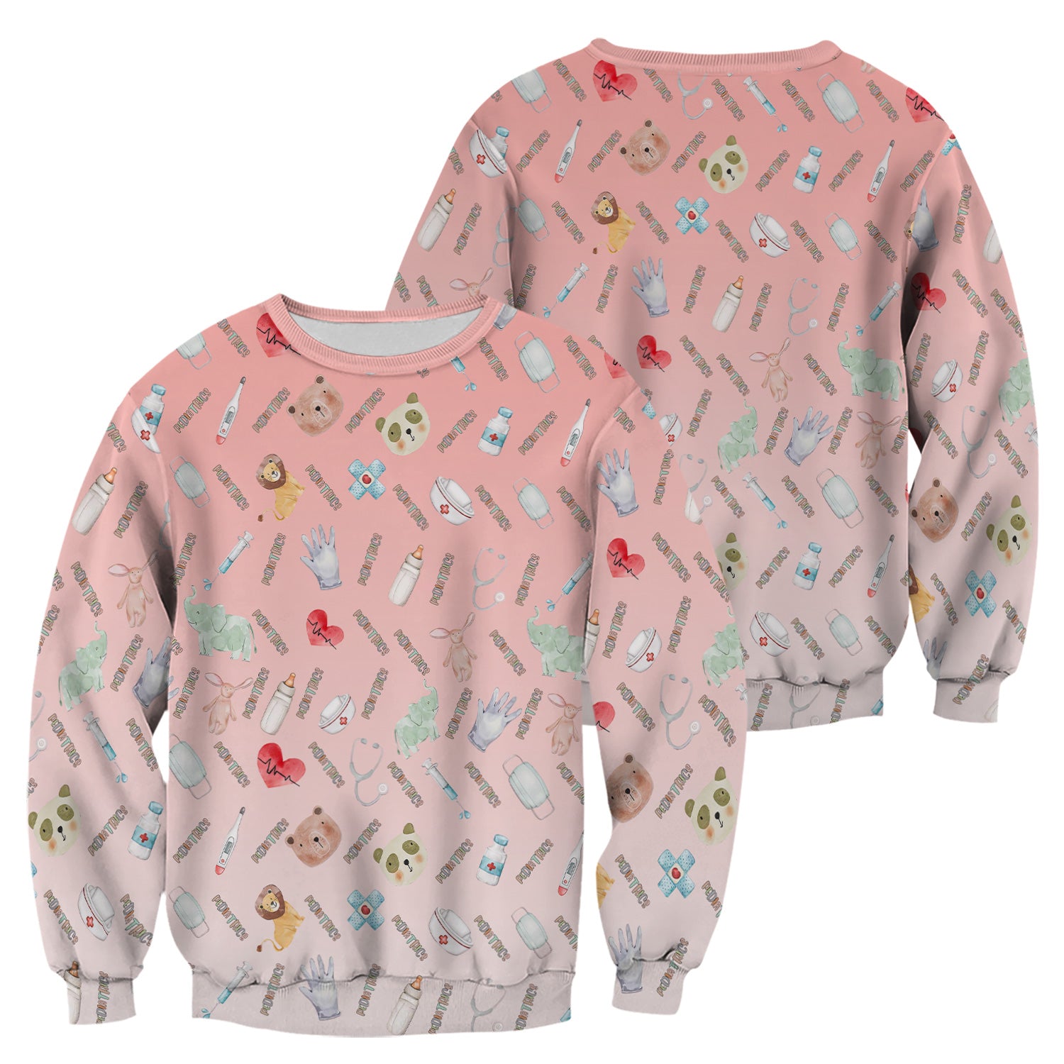 Adorable Pediatric Medical Scrub - Medical Uniform Top with Animal & Heart Icons - Gift for RN, CNA, LPN, Healthcare Worker