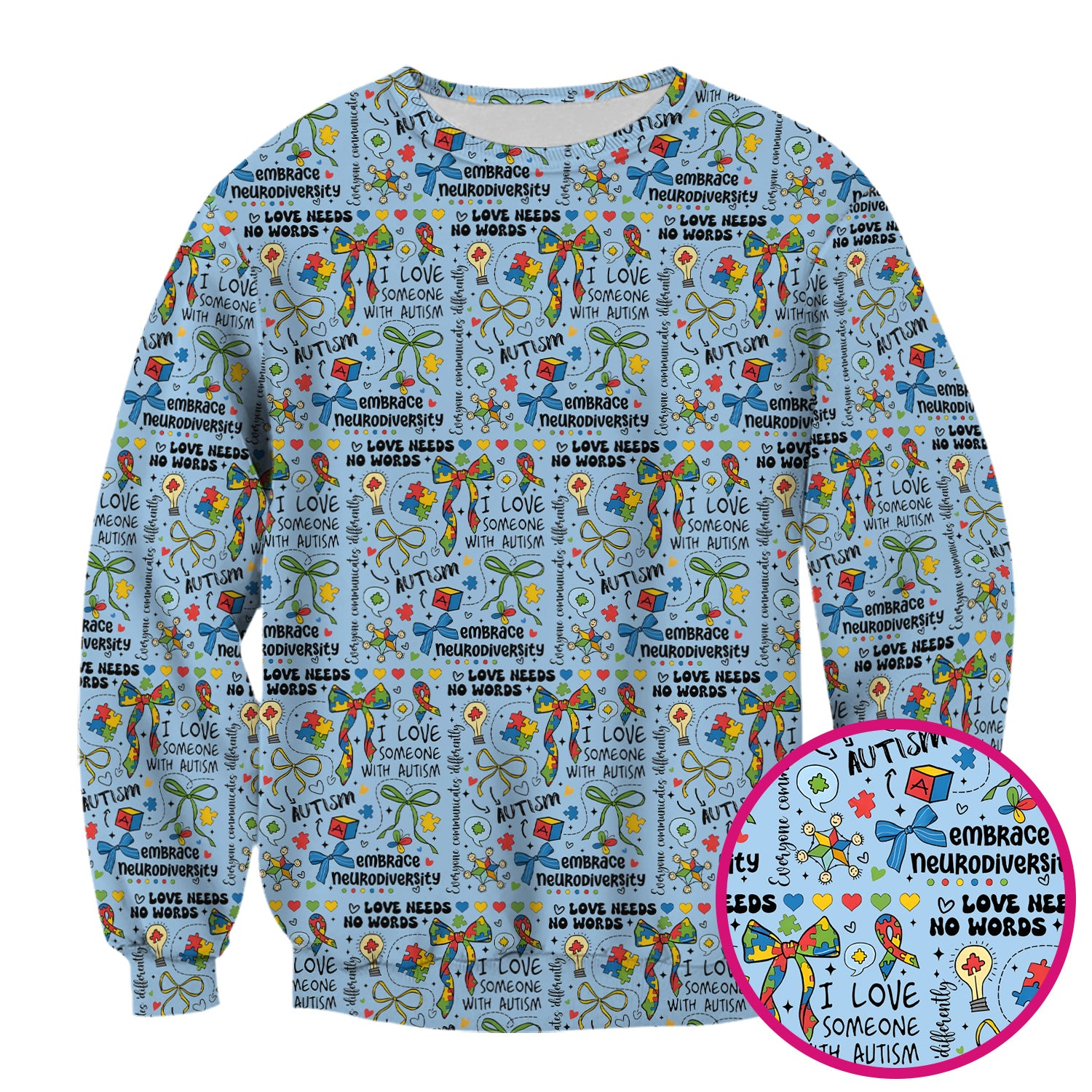 Autism Awareness Puzzle Ribbon Pattern Scrub Top, Breathable Fabrics Nursing Uniform