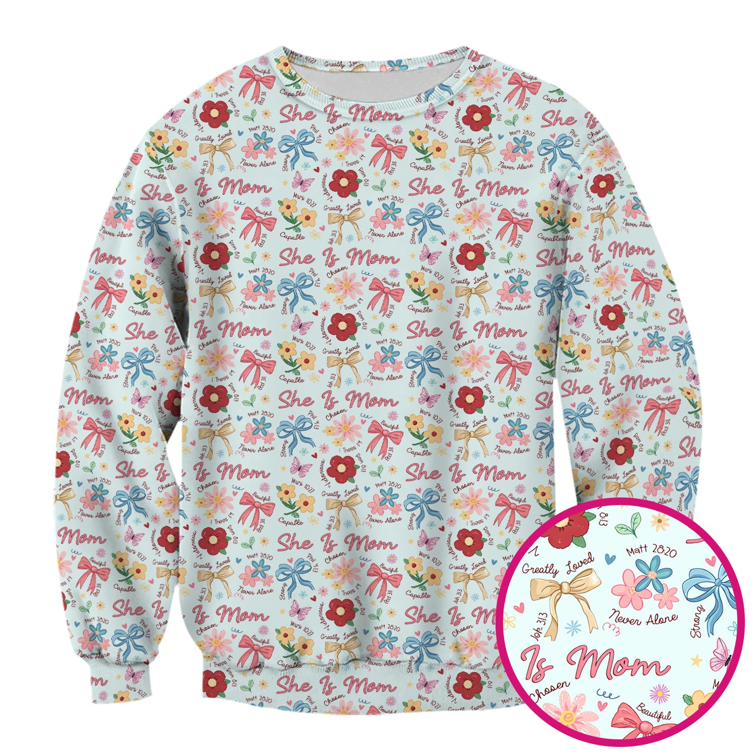 She Is Mom Floral Bow Pattern Scrub Top, Comfortable Scrubs for Nurses