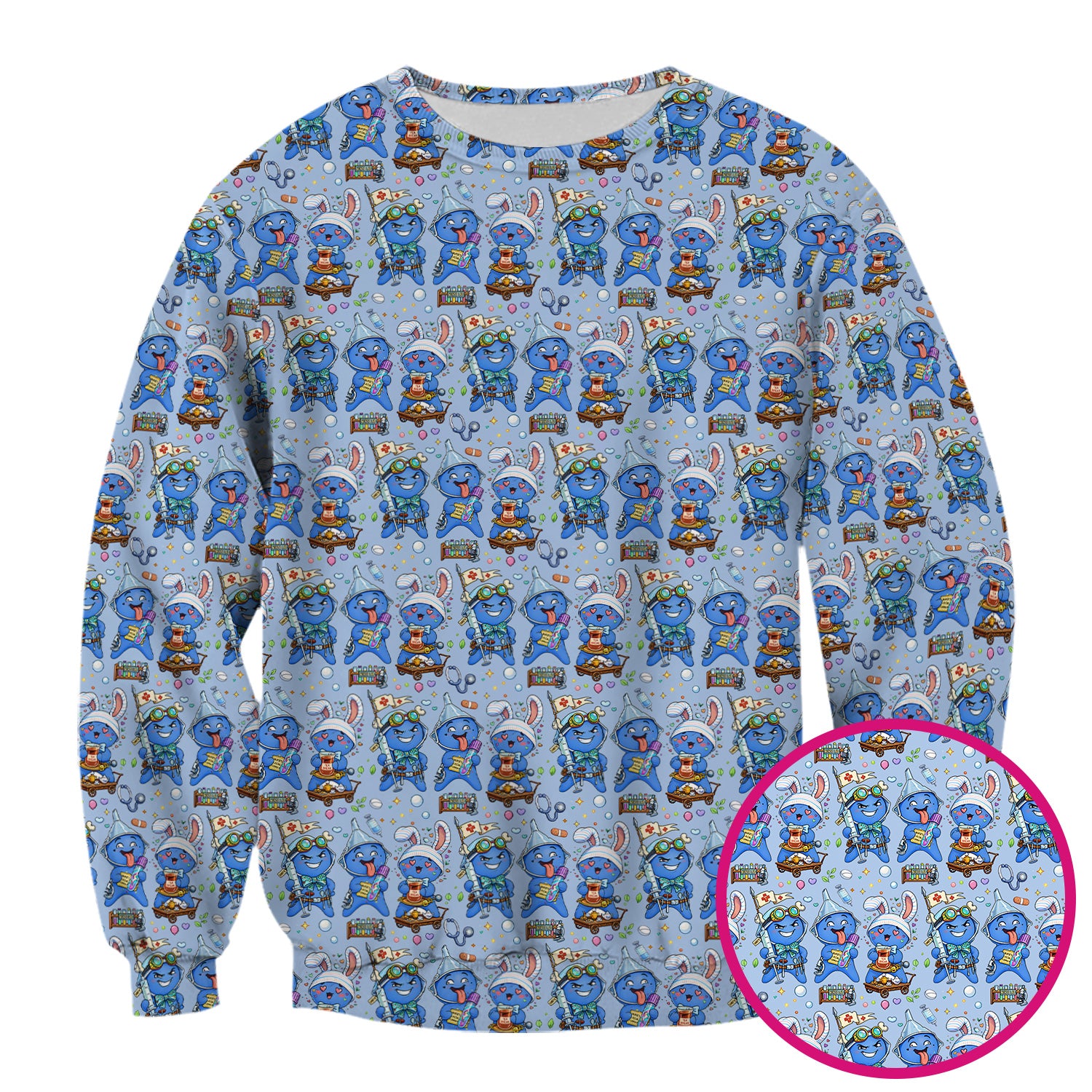 Cute Glove Doll Hospital Medical Cartoon Nurse Pattern Scrub Top, Comfortable Scrubs for Nurses