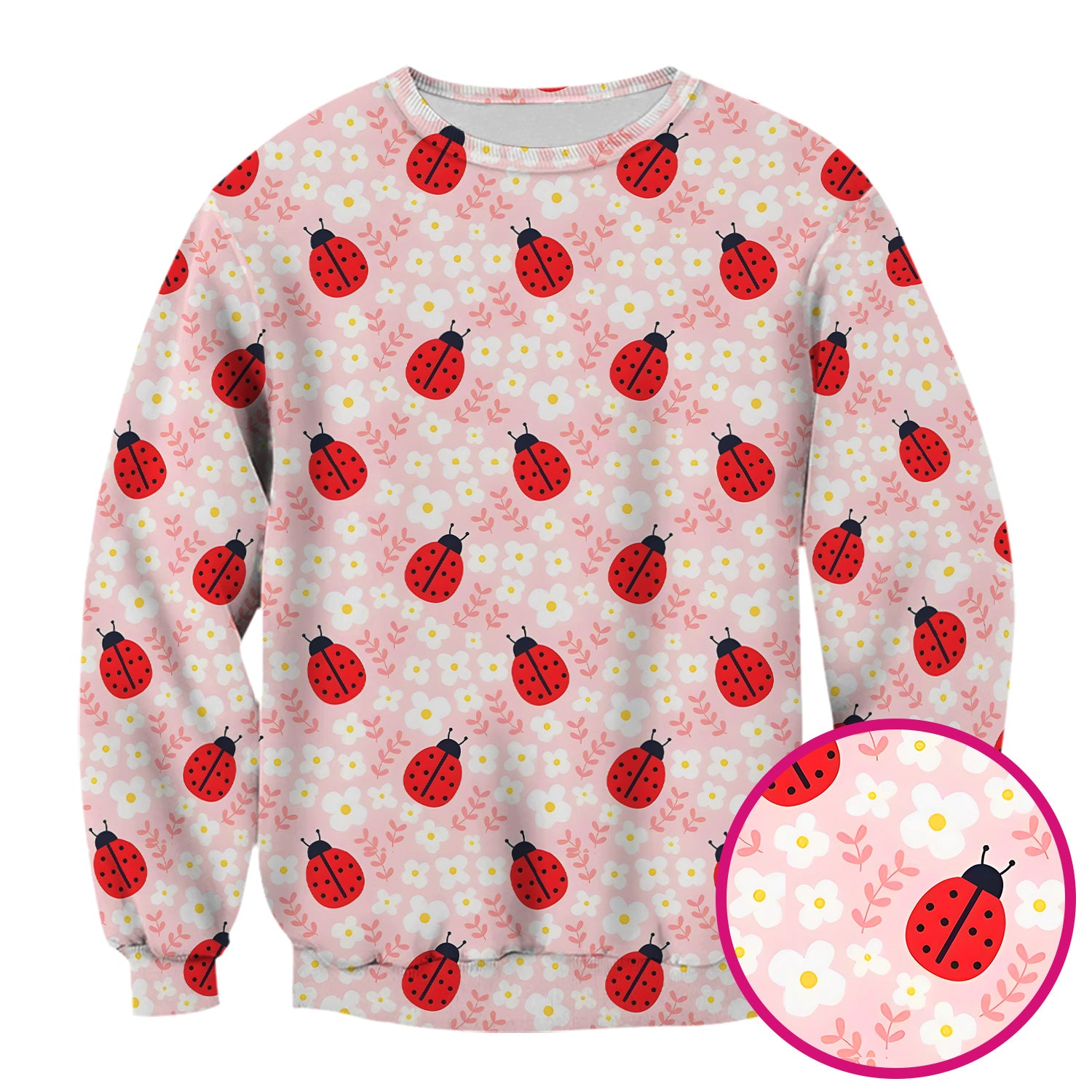 Cute Ladybug Blossom Print Scrub Top, Pastel Garden Medical Scrubs for Women
