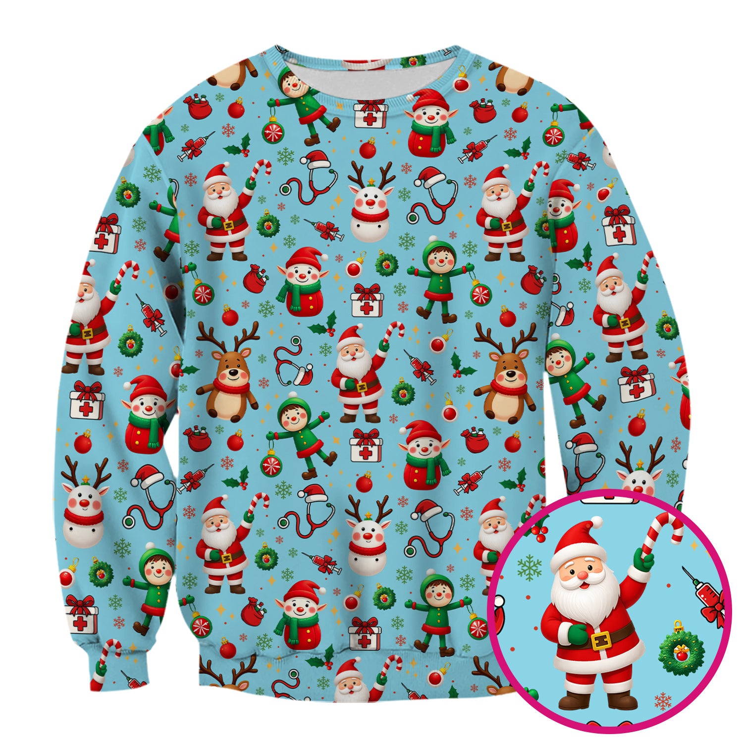 Christmas Scrub Top for Nurse - Cute Santa Elf Reindeer Medical Shirt - Festive Holiday Scrubs for Women RN CNA LPN Gift