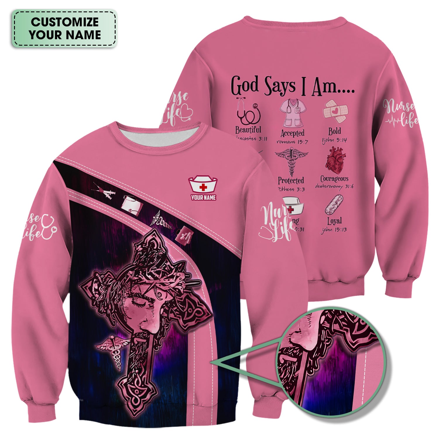 Personalized Christian Nurse T-Shirt - Jesus on the Cross Faith Graphic Tee - Gift for RN LPN CNA Healthcare Professionals