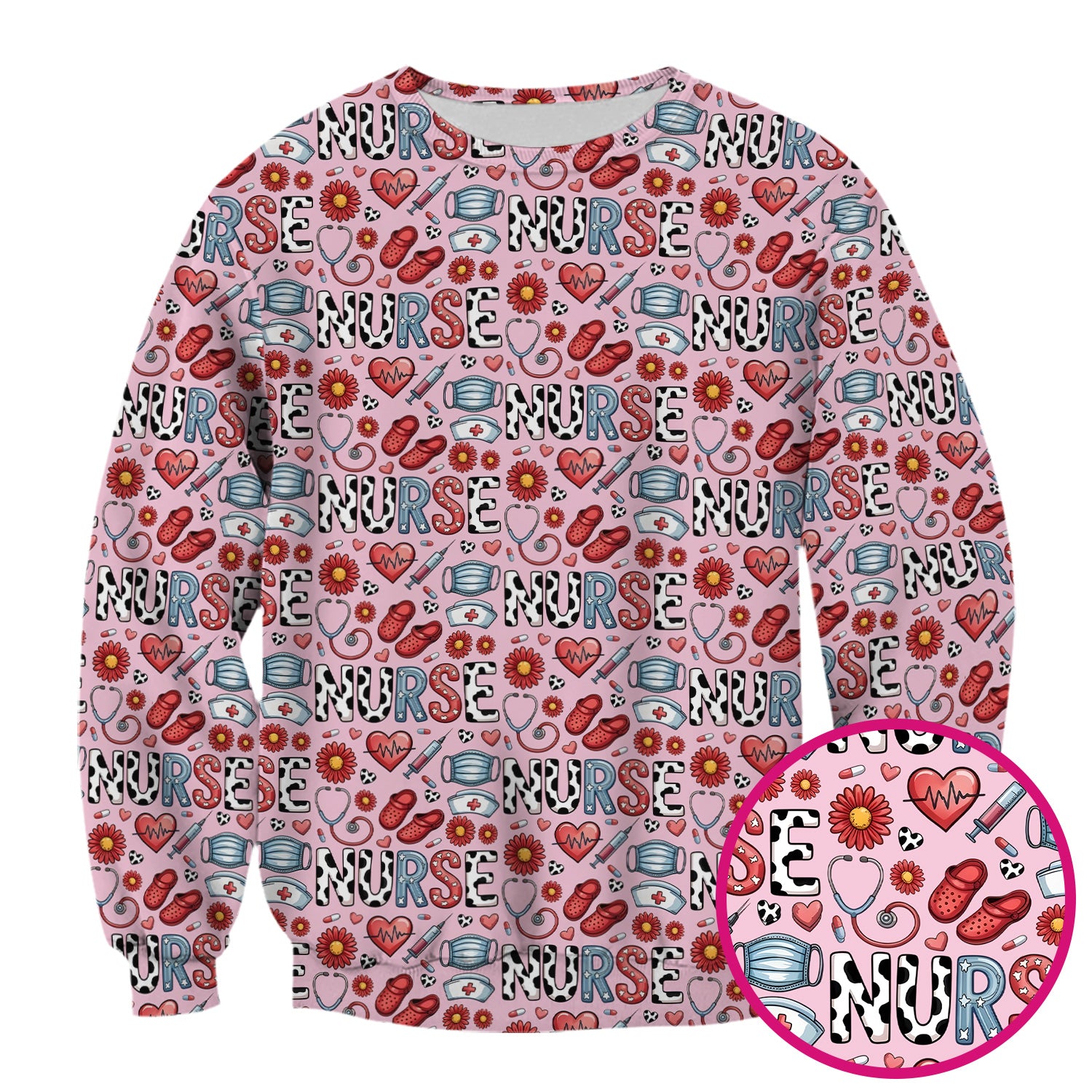 Cute Nurse Medical Icon Pattern Scrub Top, Comfortable Scrubs for Nurses