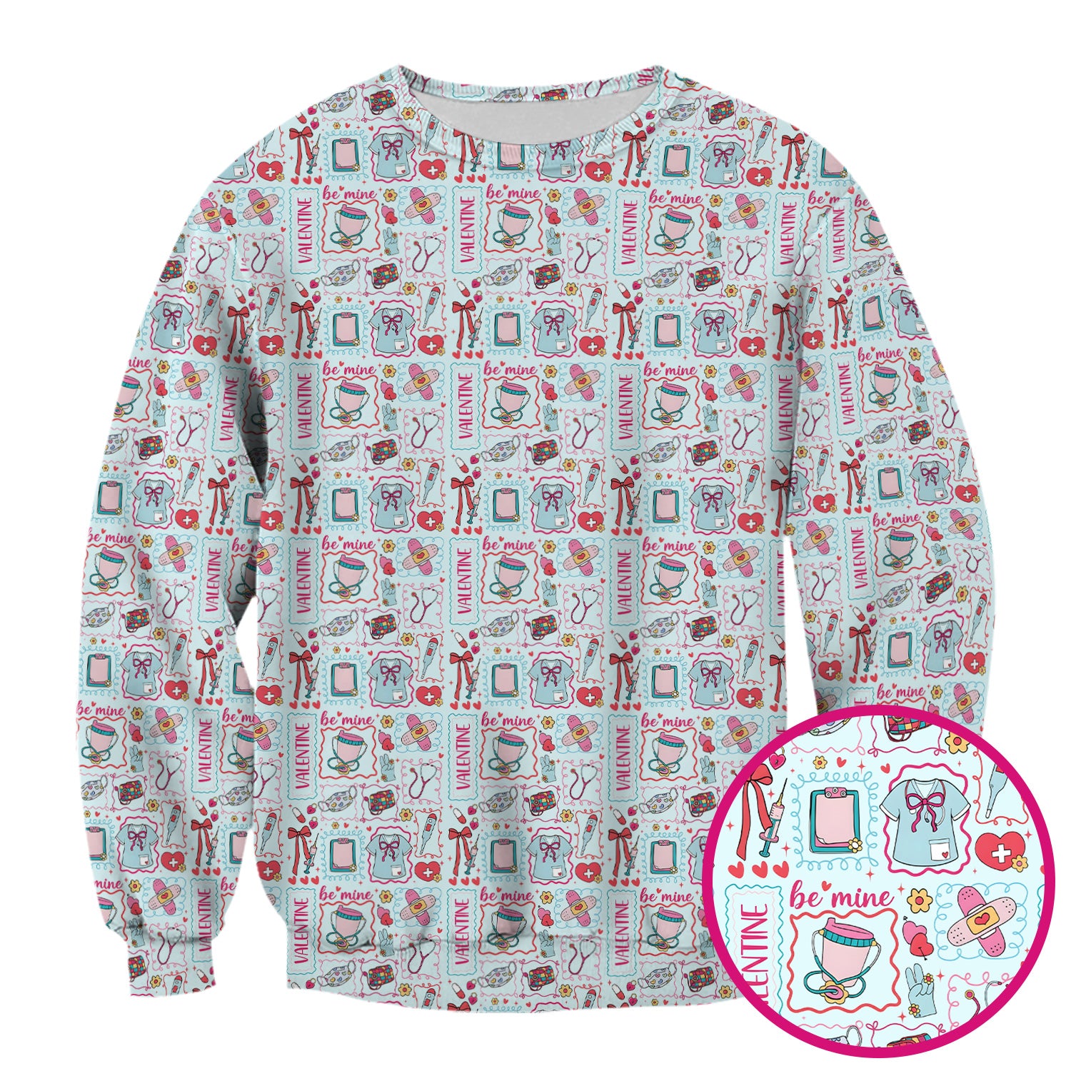 Valentine Medical Hearts Bandages Syringes Scrub Top, Comfortable Scrubs for Nurses