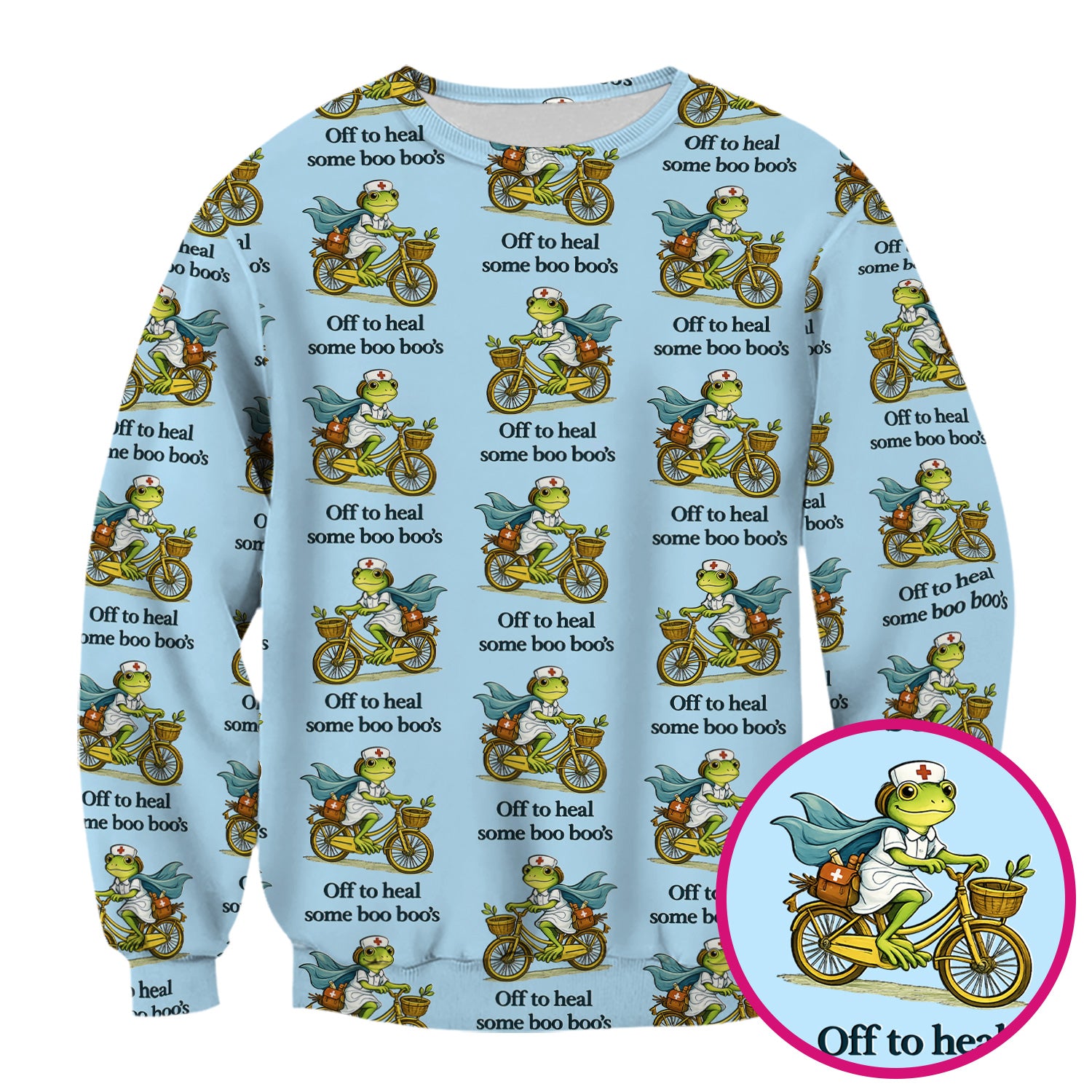 Funny Frog Nurse Cycling Pattern Scrub Top, Comfortable Scrubs for Nurses