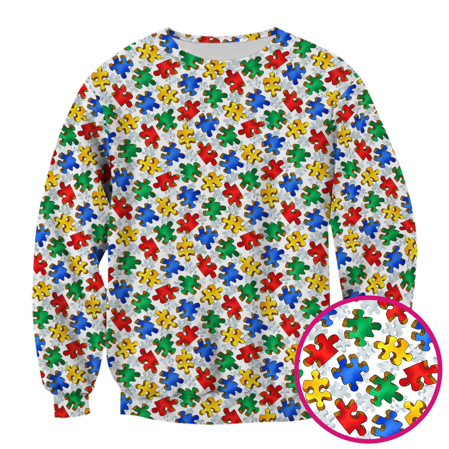 Colorful Autism Puzzle Piece Pattern Scrub Top, Comfortable Scrubs for Nurses