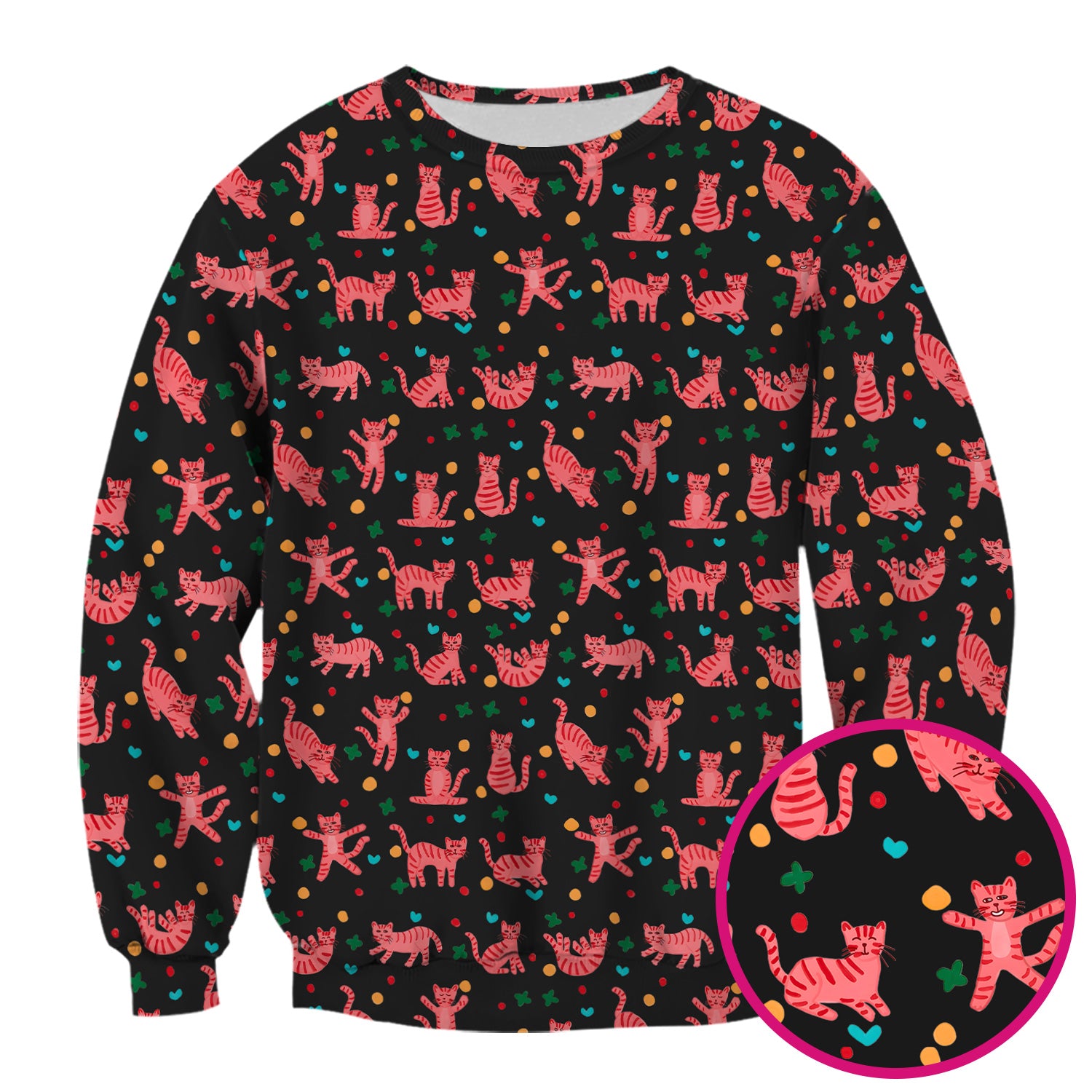 Cute Pink Cat Pattern Scrub Top, Comfortable Scrubs for Nurses