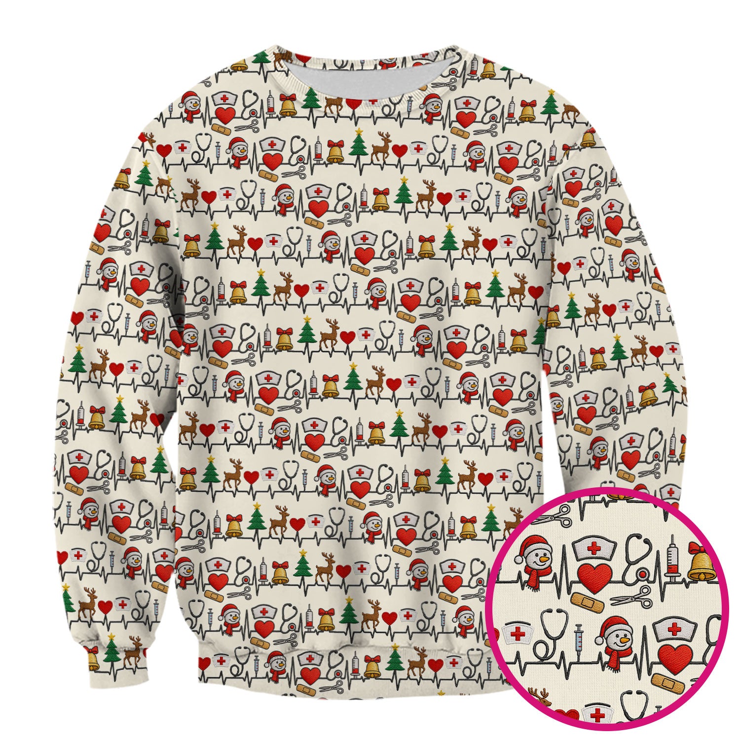 Cute Snowman Nurse Scrub Top, Christmas Holiday Medical Uniform For Nursing, Festive Heartbeat Print Nurse Shirt