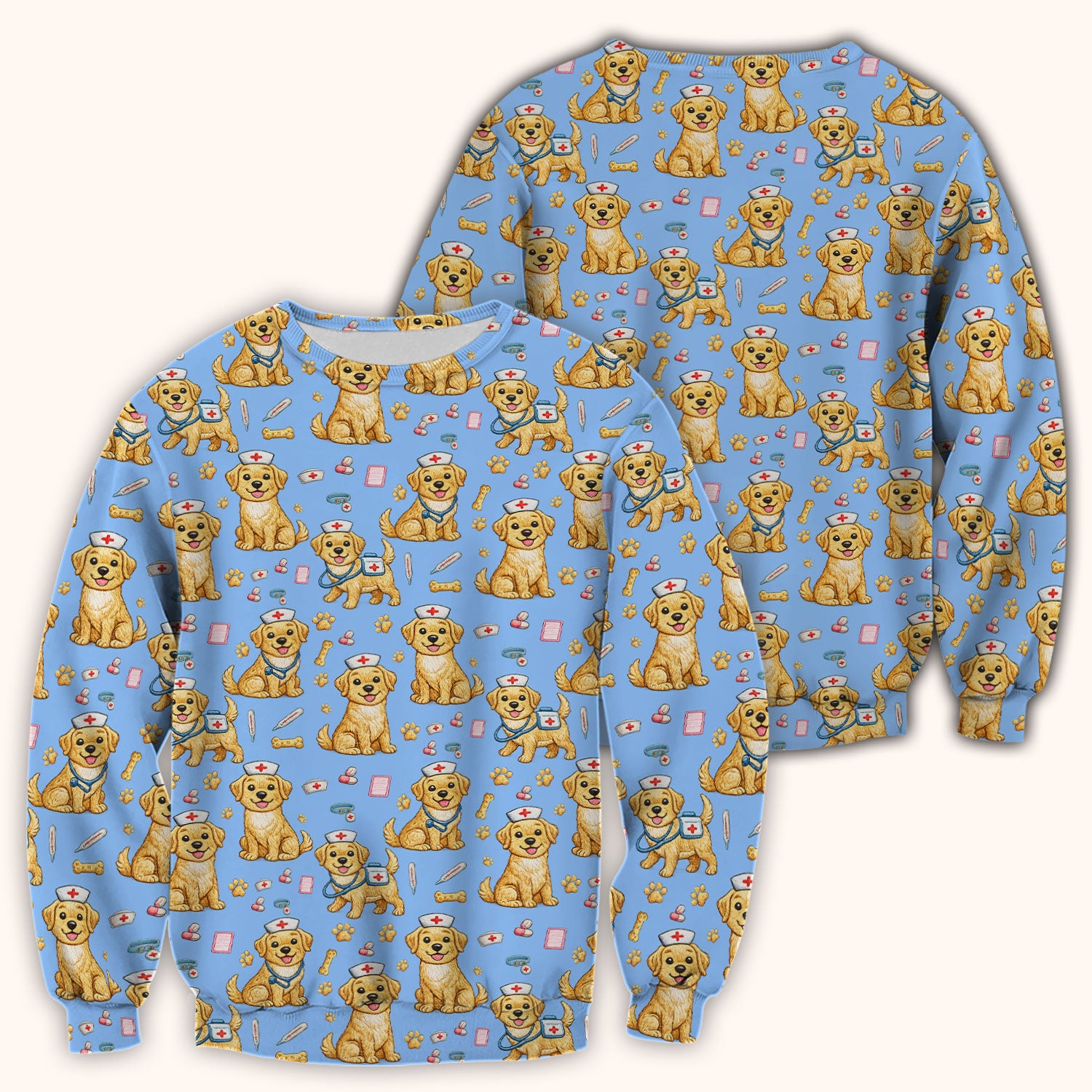Cute Puppy Nurse Medical Print Scrub Top, Comfortable Scrubs for Nurses