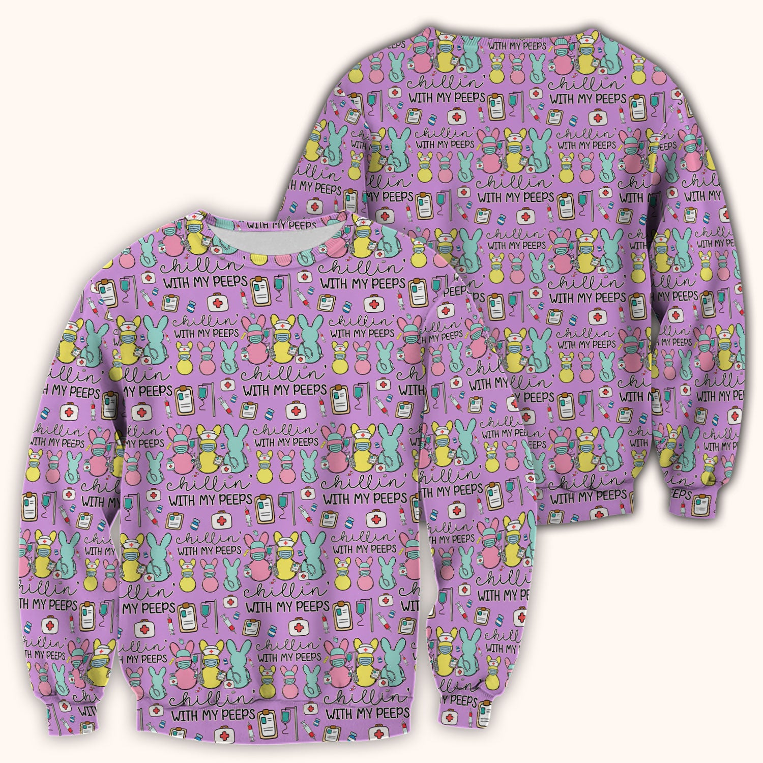 Cute Bunny Nurse Chillin With My Peeps Scrub Top, Comfortable Scrubs for Nurses, Easter