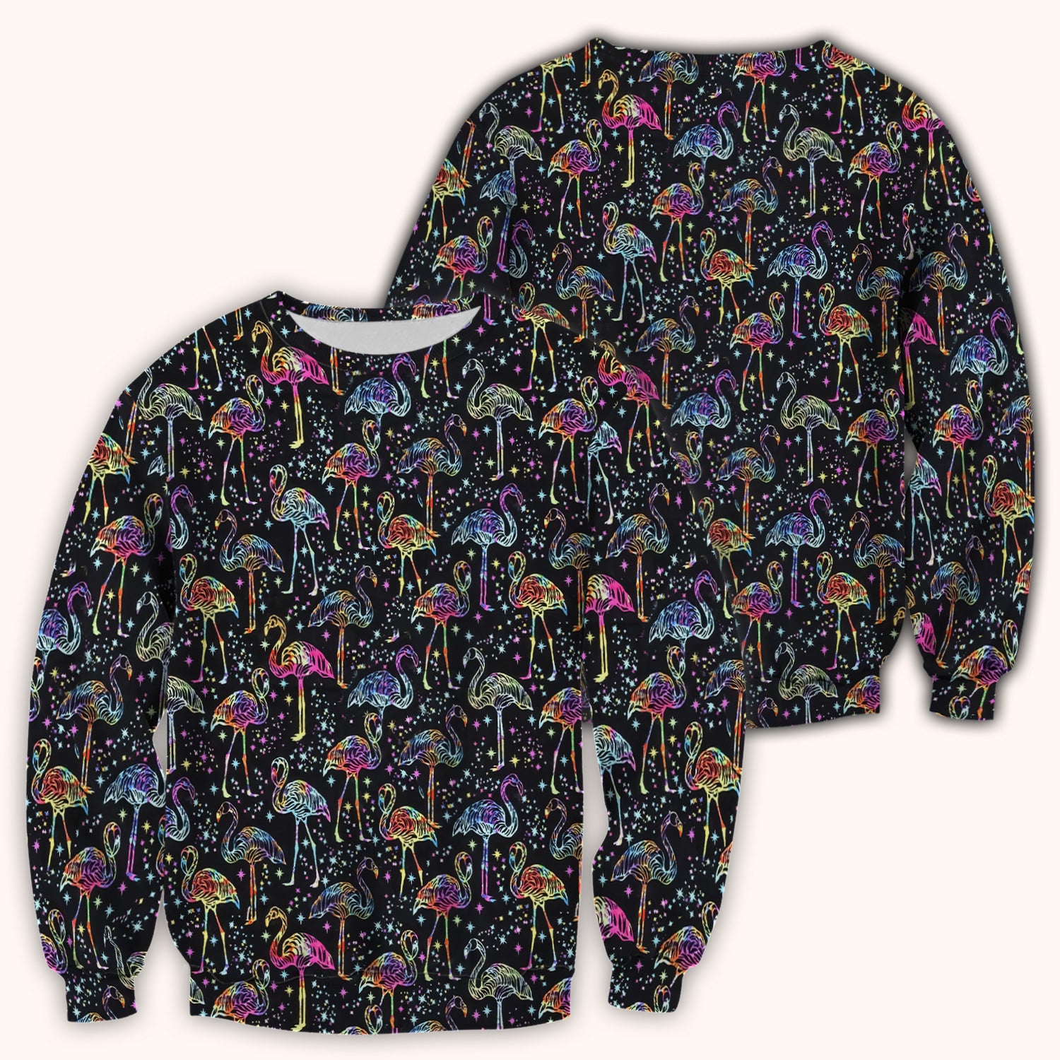 Neon Flamingo Starry Night Pattern Scrub Top, Comfortable Scrubs for Nurses