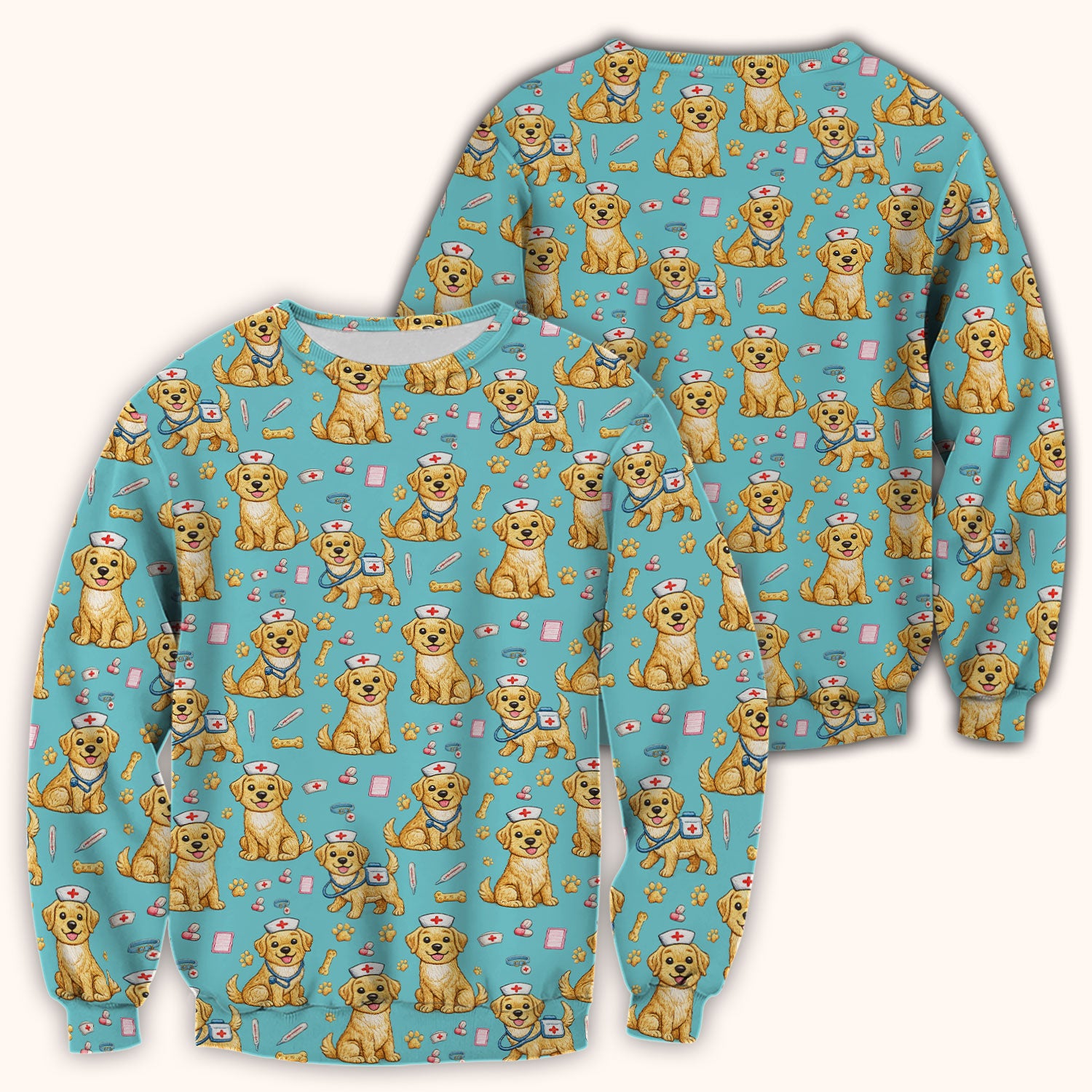 Cute Puppy Nurse Medical Print Scrub Top, Comfortable Scrubs for Nurses
