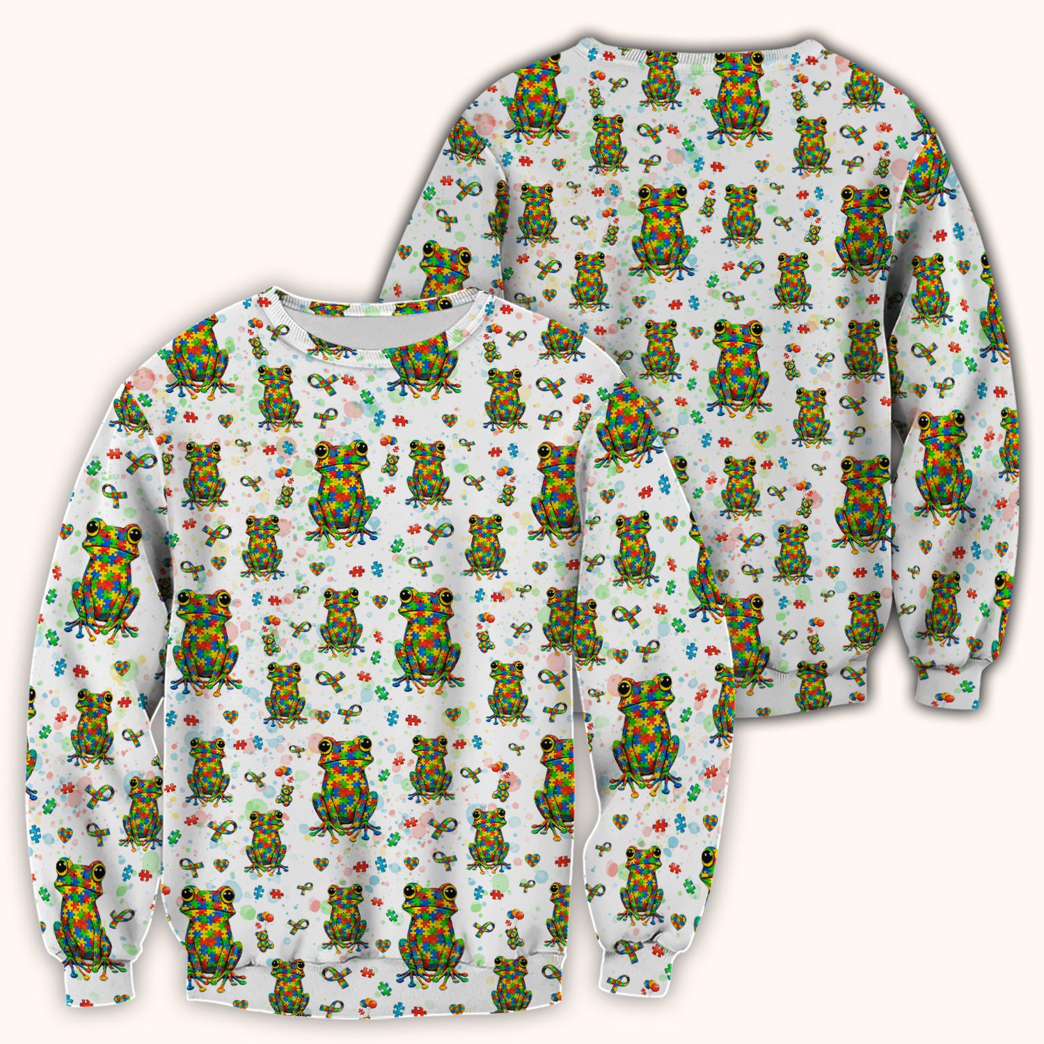 Colorful Autism Puzzle Frog Pattern Scrubs Top, Comfortable Scrubs for Nurses