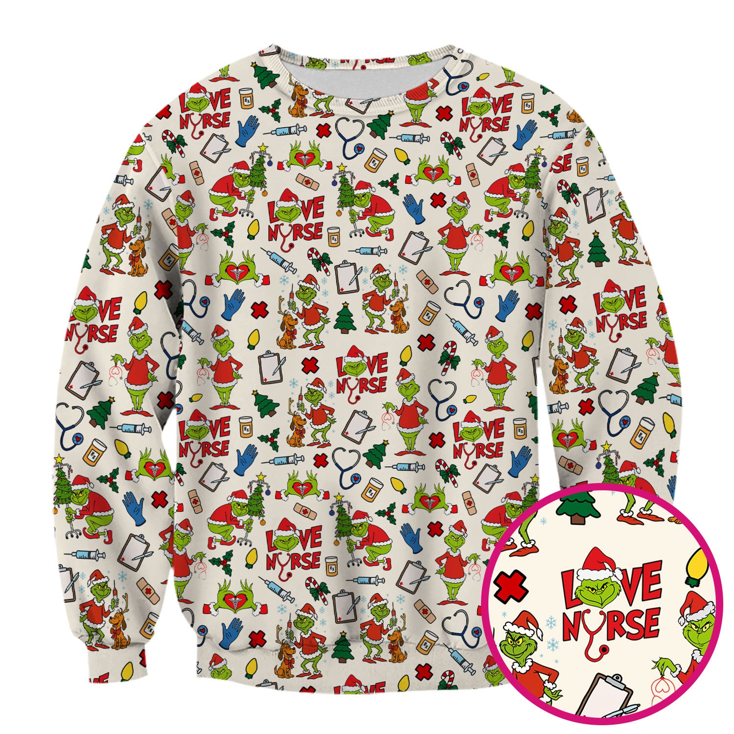 Grinch Nurse Scrub Shirt Multi Colors - Love Nurse Christmas Scrub Top - Funny Holiday Nursing Workwear with Pockets