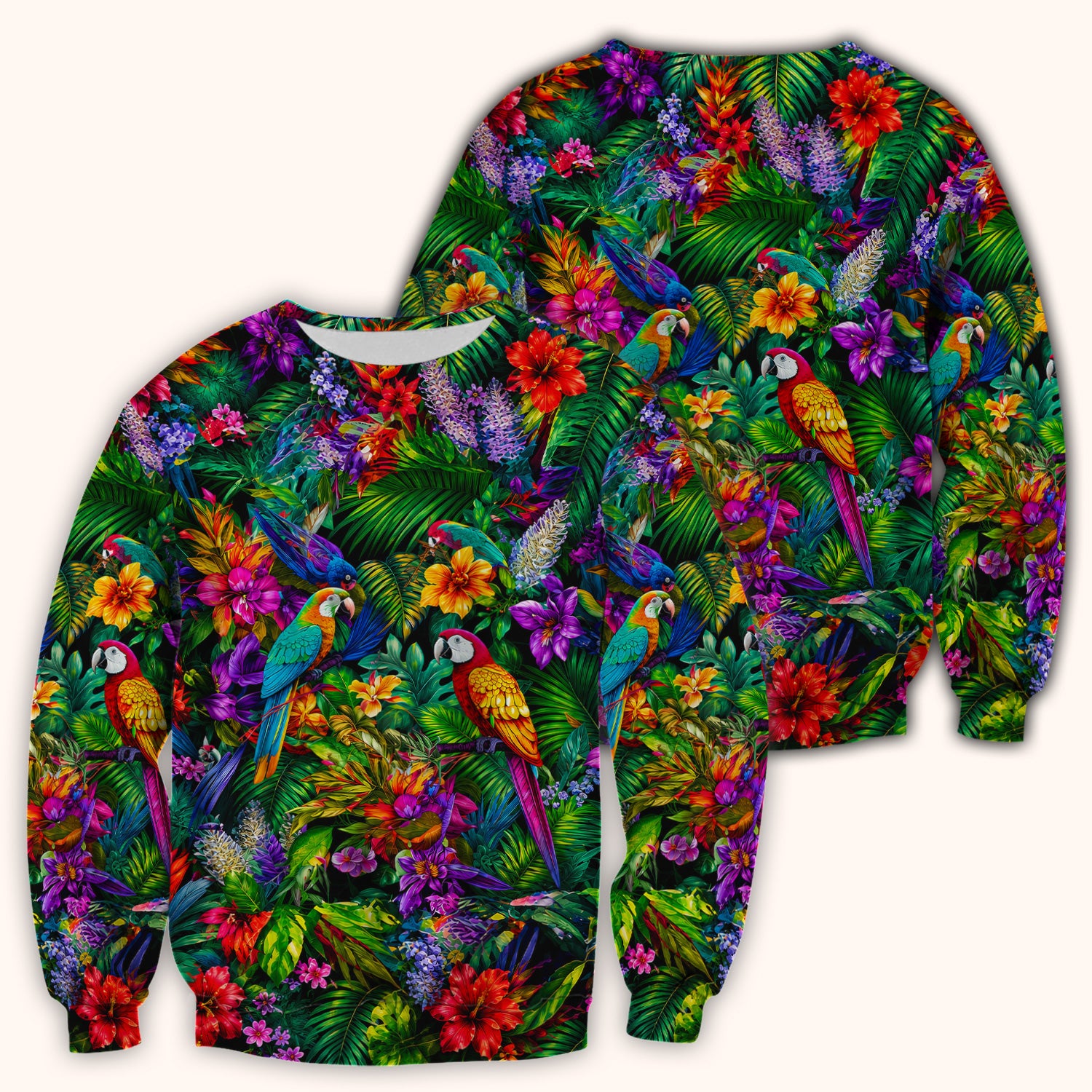 Tropical Parrot Jungle Blossom Pattern Scrub Top, Comfortable Scrubs for Nurses