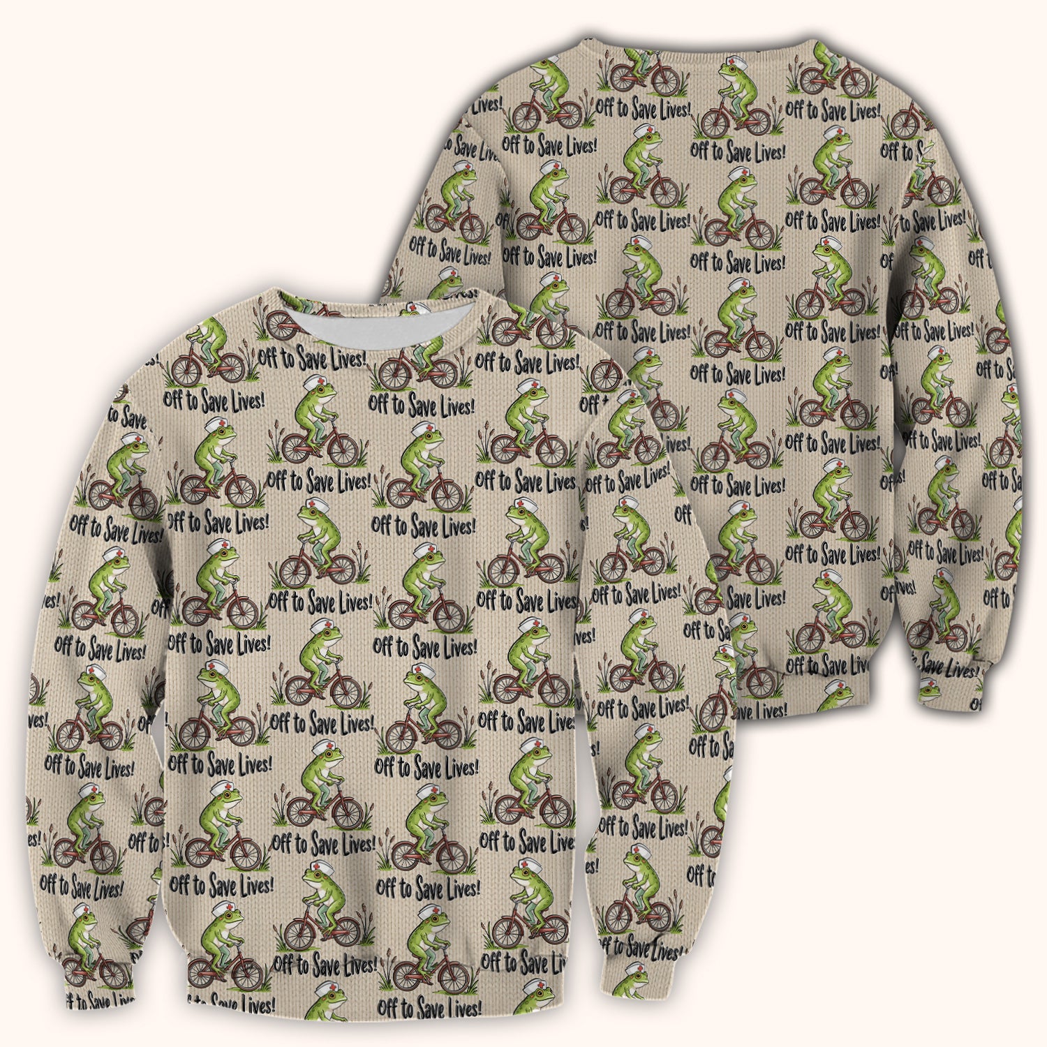 Nurse Frog Riding Bicycle Pattern Scrub Top, Breathable Fabrics Nursing Uniform Scrub Top, Comfortable Scrubs for Nurses