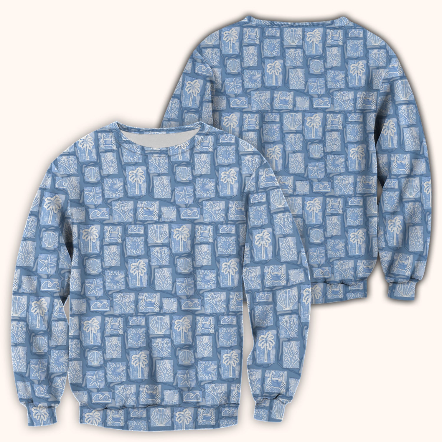 Coastal Seashell Starfish Nurse Pattern Scrub Top, Breathable Medical Scrubs