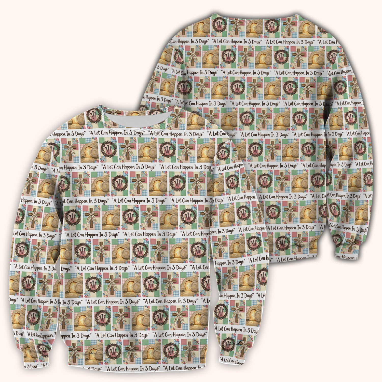 Christian Easter Cross Print Scrub Top, Breathable Fabrics Nursing Uniform