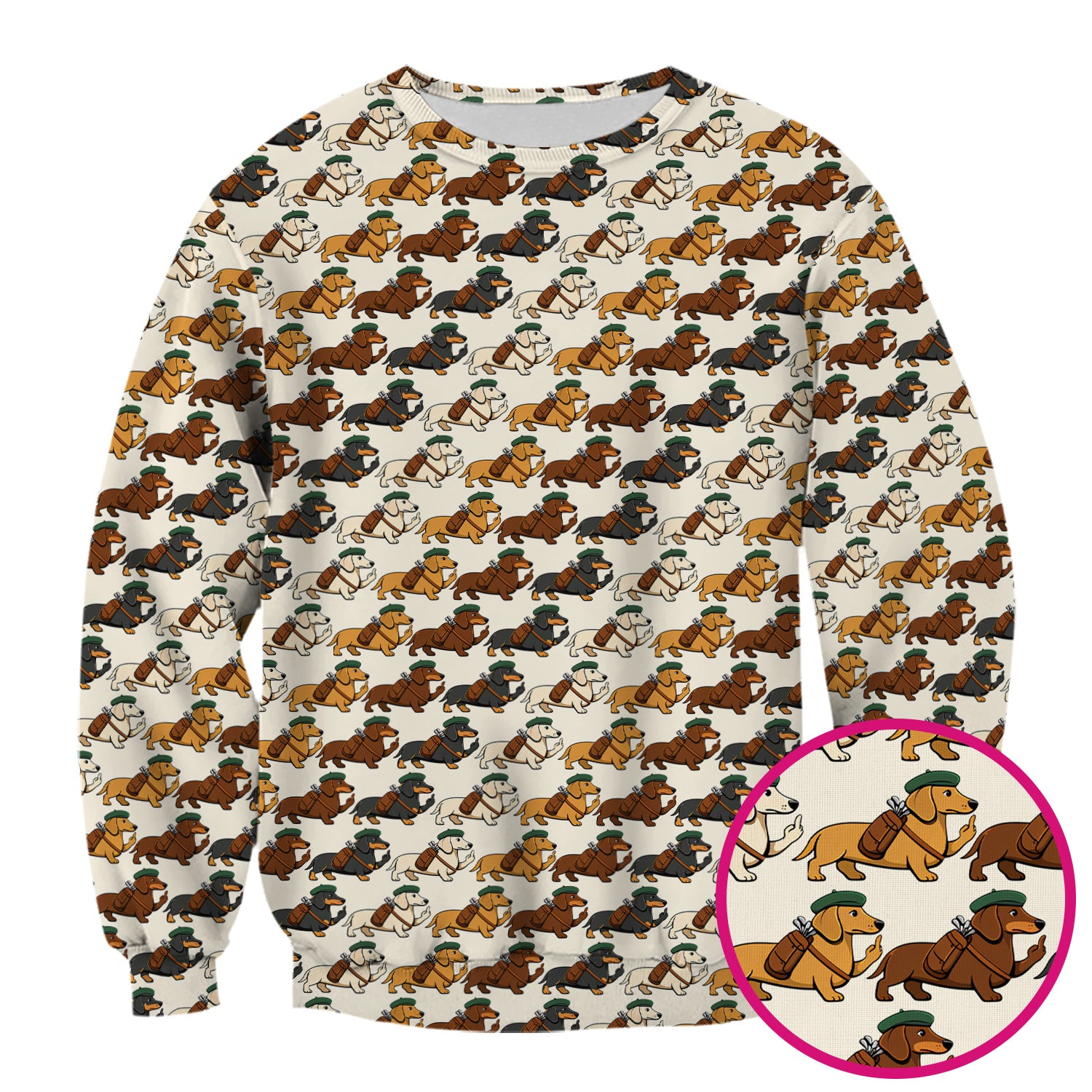Cartoon Dachshund Dog Wearing Hat And Backpack Pattern Scrub Top, Breathable Fabrics Nursing Uniform