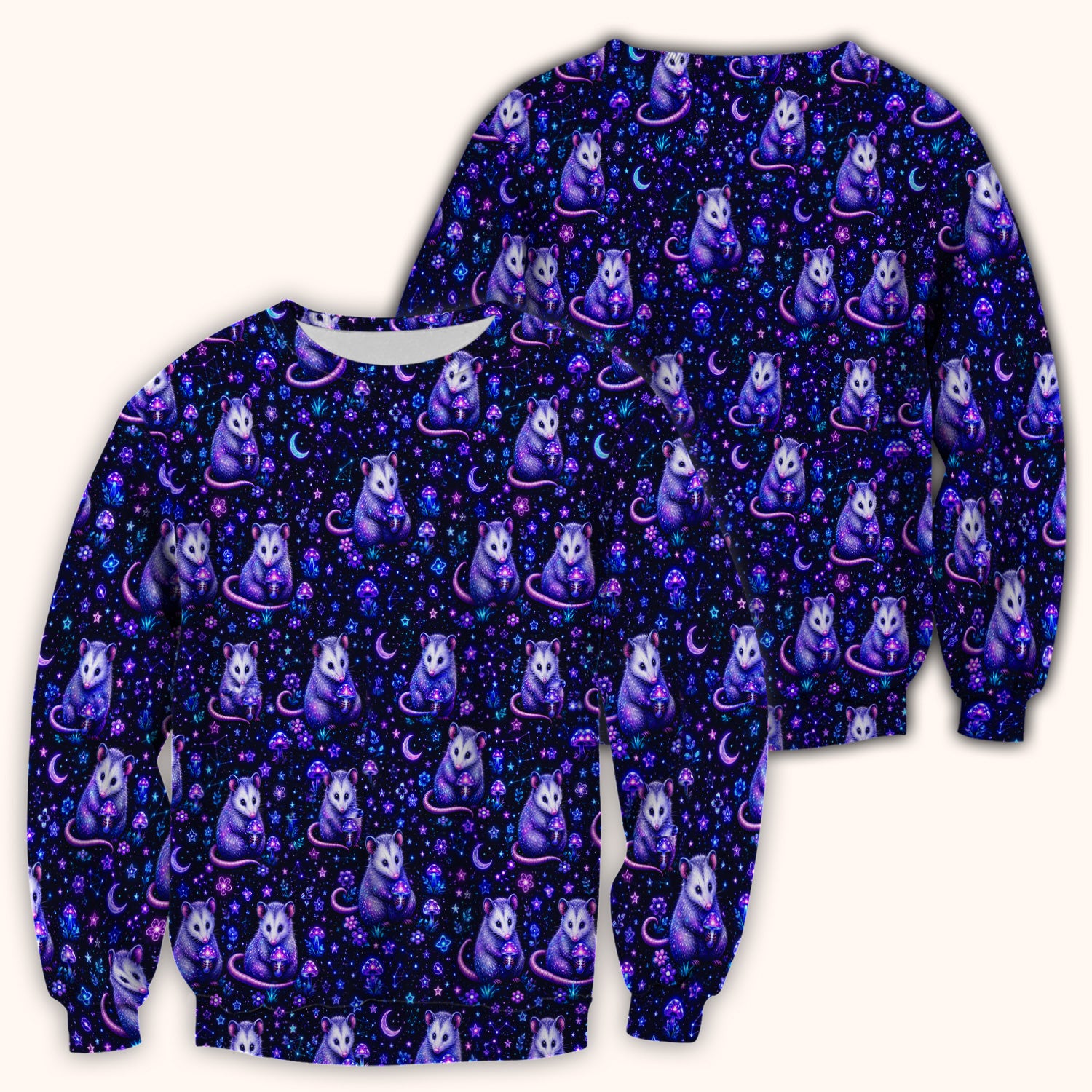 Neon Opossum Mushroom Galaxy Pattern Scrub Top, Comfortable Scrubs for Nurses