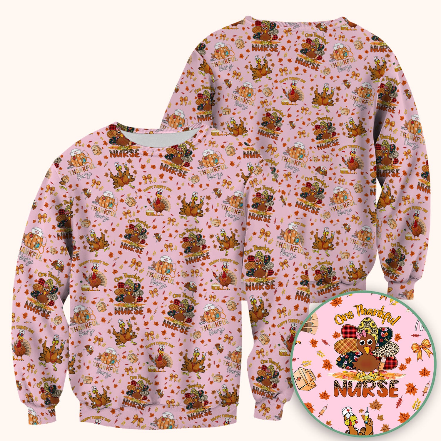 Thanksgiving Nurse Fall Scrub Top for Women - Cute Turkey and Pumpkin Shirt - Autumn Medical Shirt Gift for RN CNA LPN Doctor