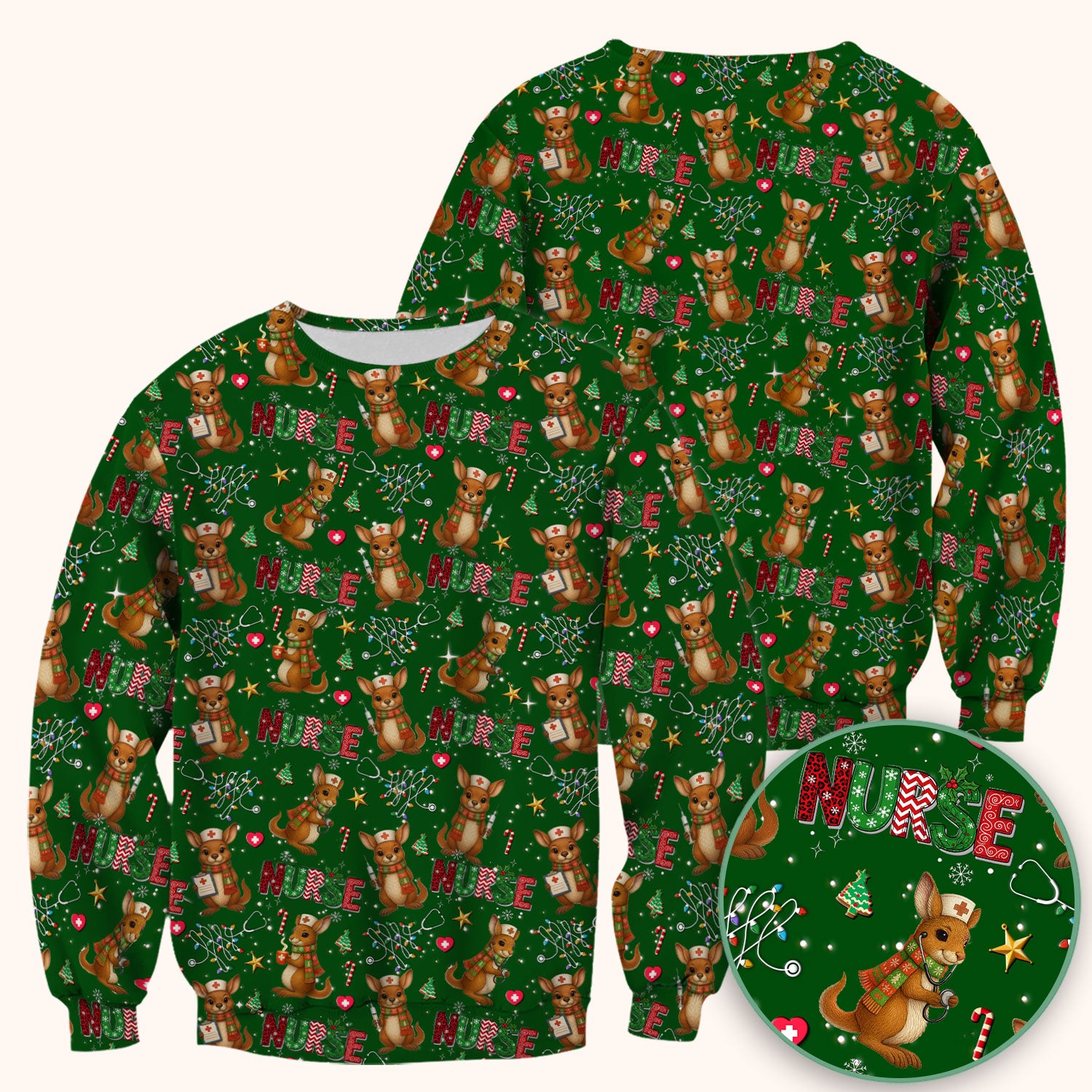 Christmas Kangaroo Nurse Scrub Top - Cute Aussie Holiday Medical Uniform - Funny Xmas Scrubs for Women