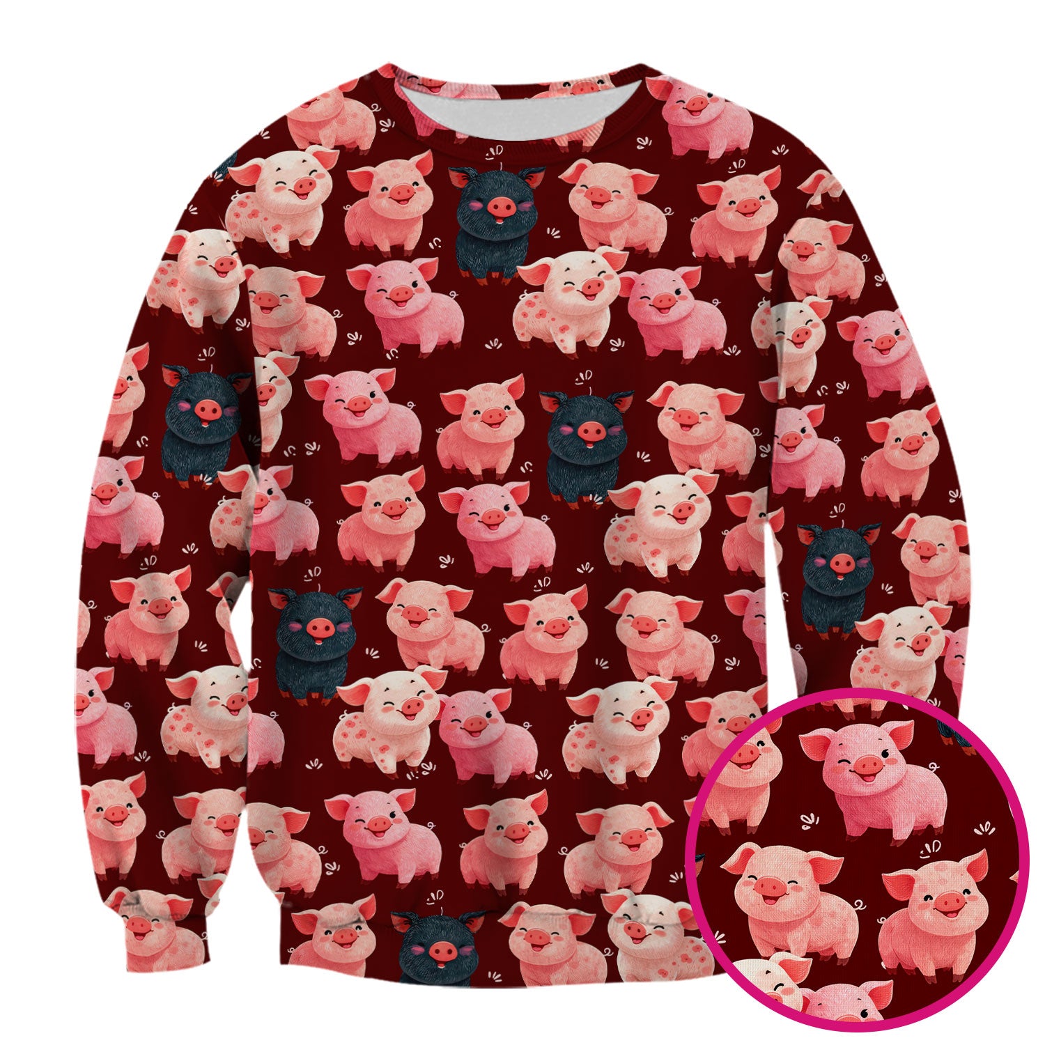 Funny Farm Pig Cartoon Pattern Scrub Top, Comfortable Scrubs for Nurses