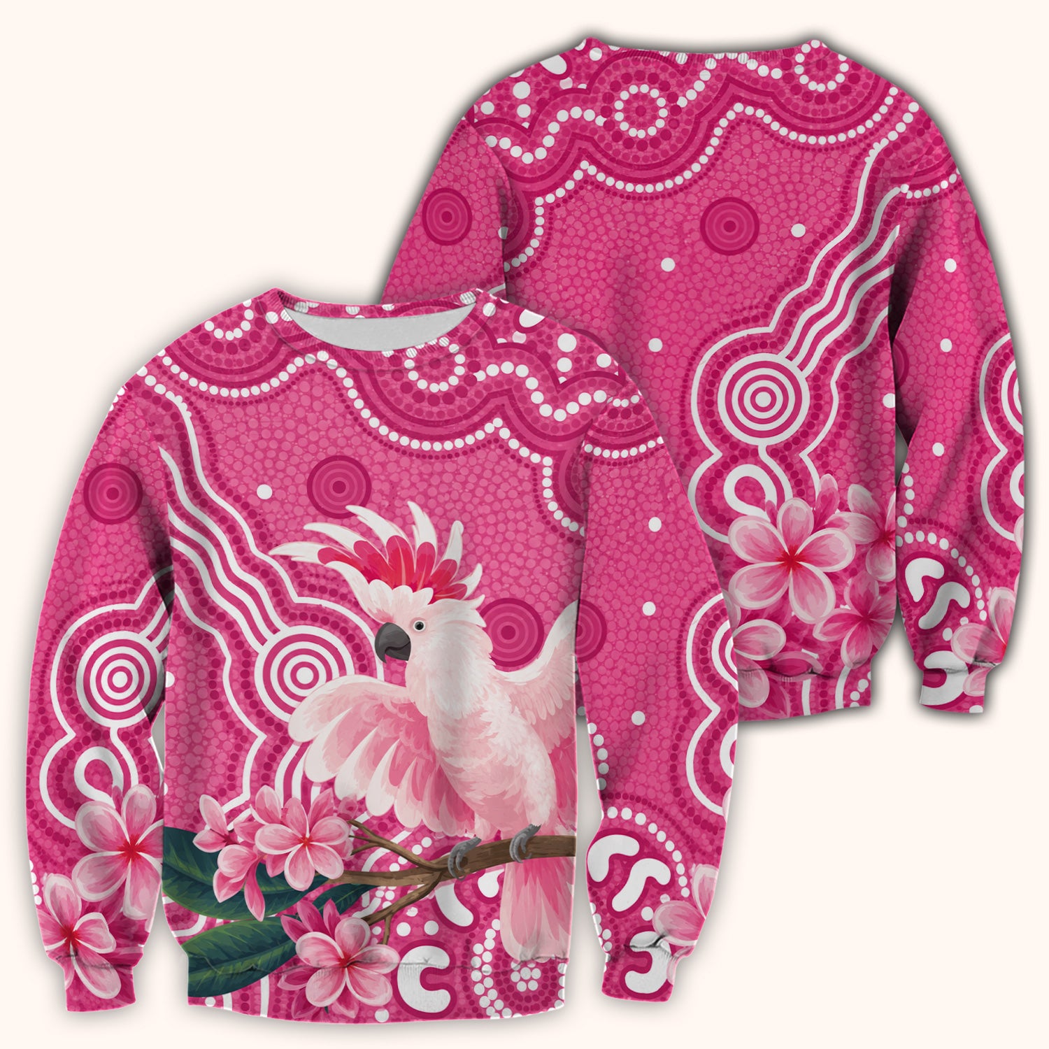 Pink Cockatoo Floral Dot Pattern Scrub Top, Comfortable Scrubs for Nurses