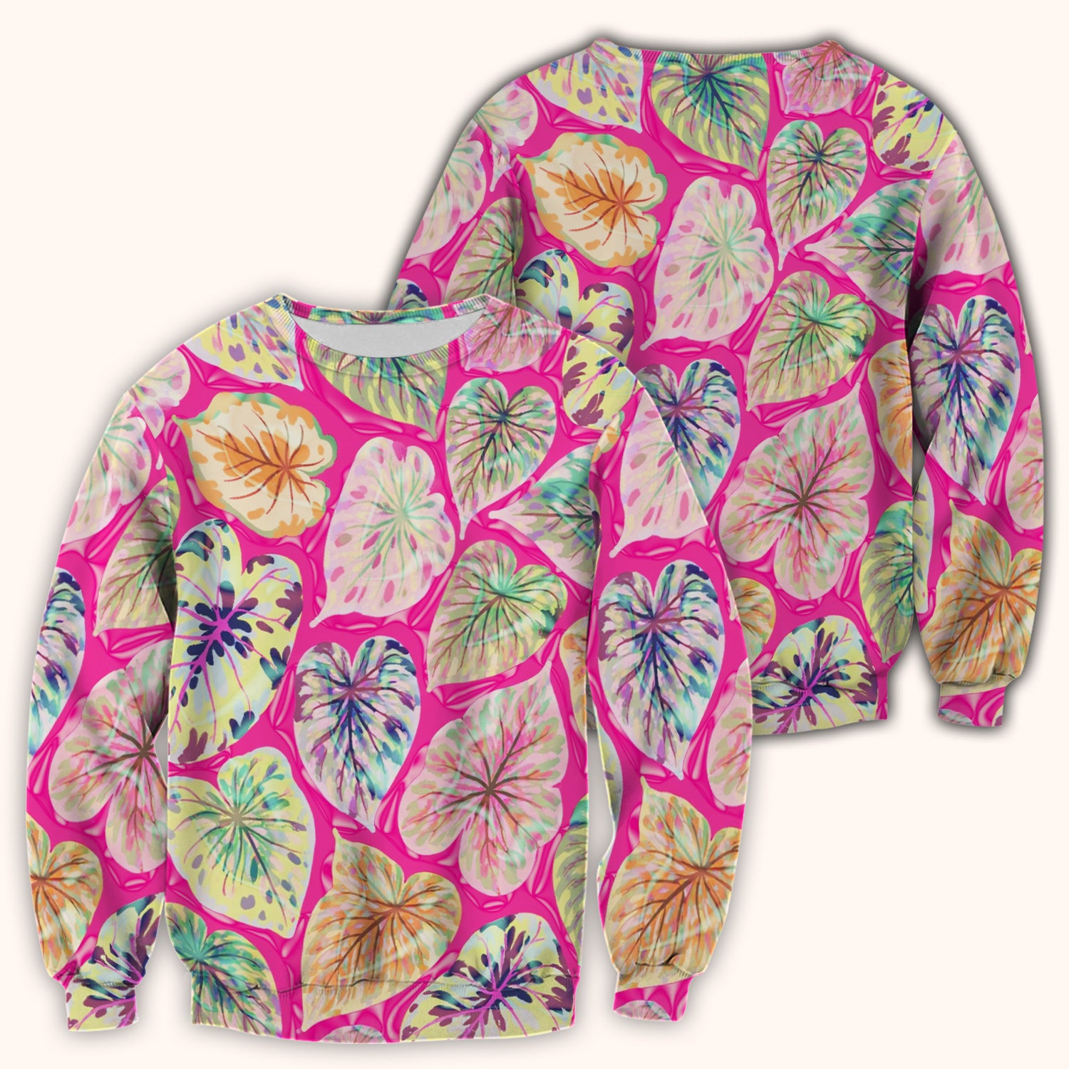 Tropical Colorful Shaped Leaf Nurse Pattern Scrub Top, Breathable Medical Scrubs