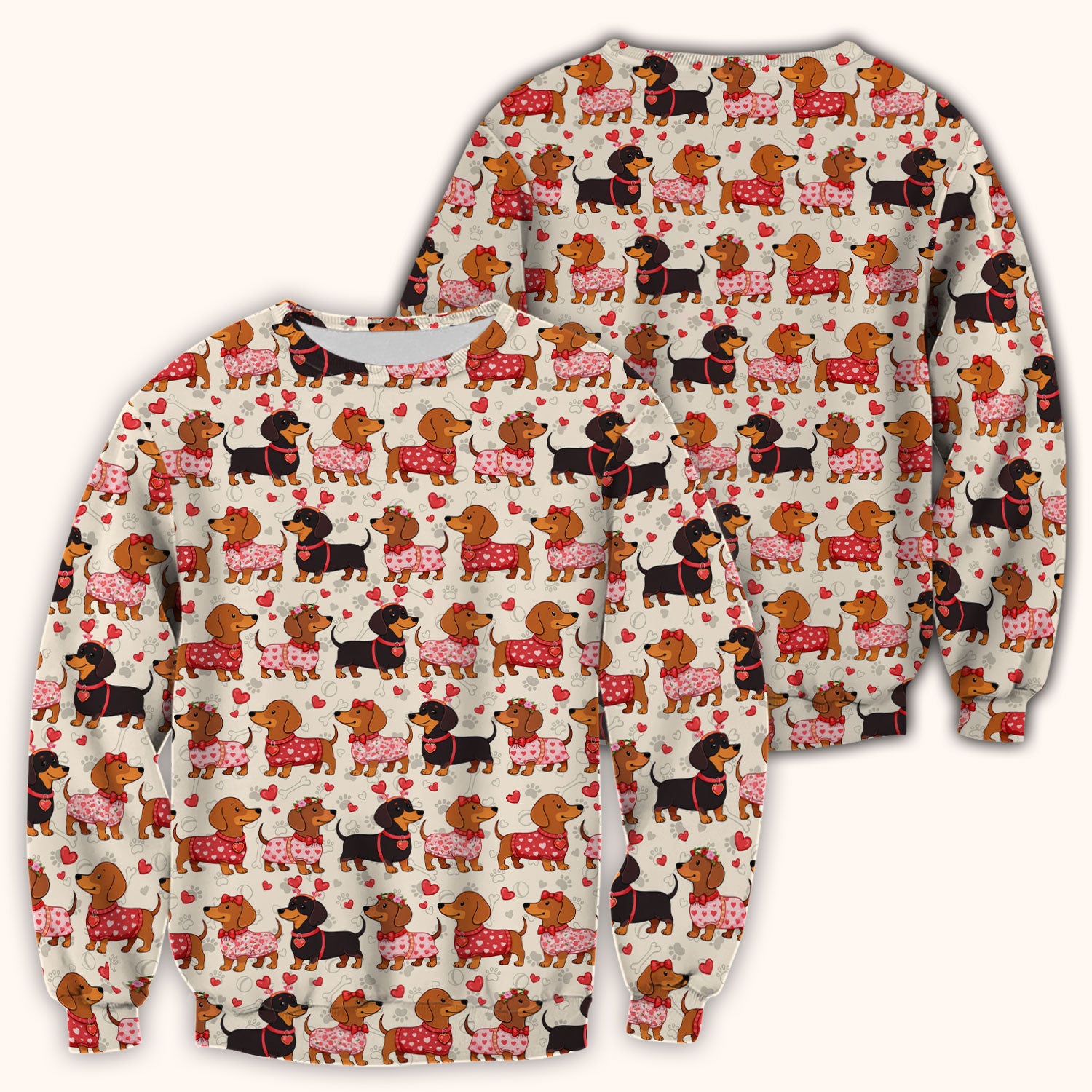 Valentine Dachshund Scrub Top, Wiener Dog Love Pattern Nurse Shirt, Breathable Fabrics Nursing Uniform