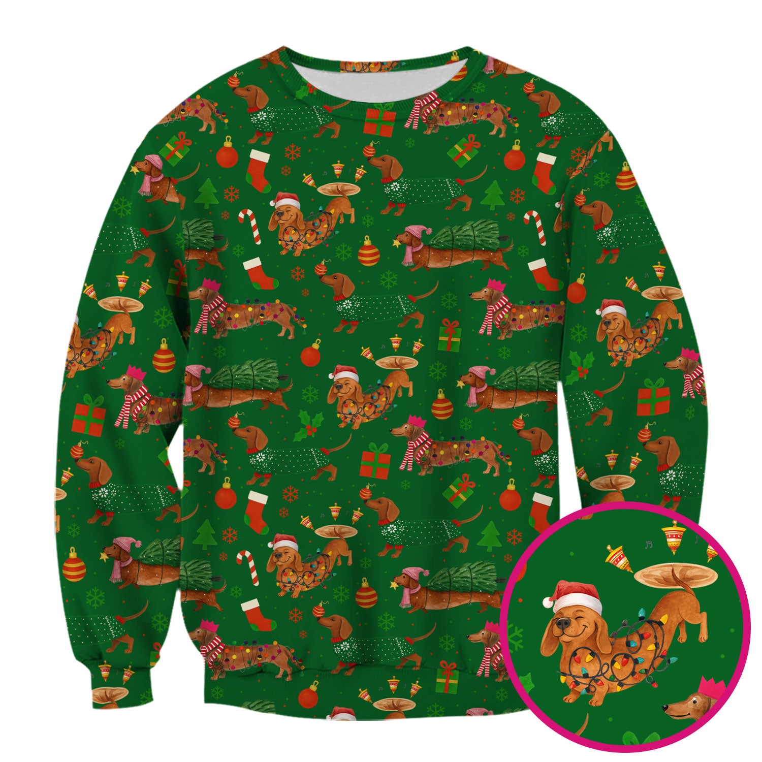 Dachshund Christmas Scrub Shirt - Multi Color Dog Print Scrubs - Funny Holiday Scrubs Gift for Women Men, Nurse, CNA, RN