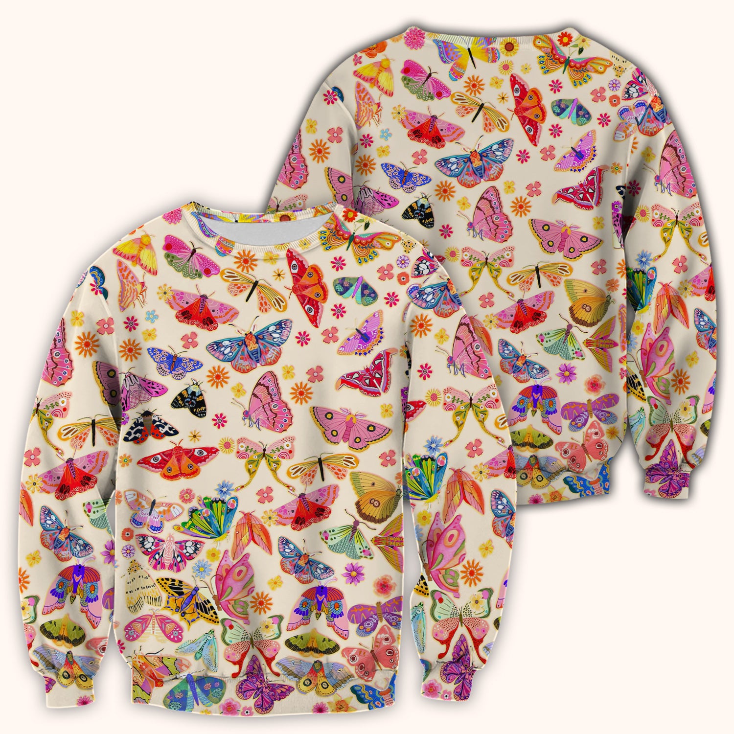 Colorful Butterfly Floral Pattern Scrub Top, Comfortable Scrubs for Nurses