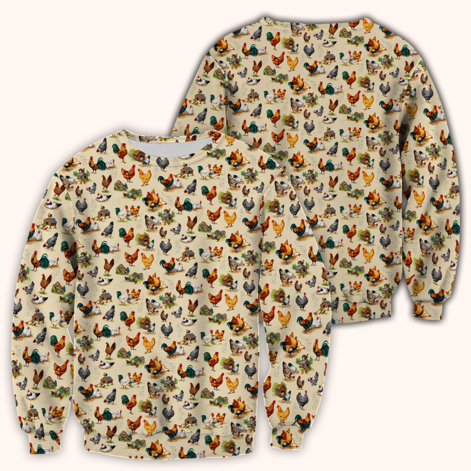 Farm Chicken Rooster Coop Pattern Scrub Top, Comfortable Scrubs for Nurses