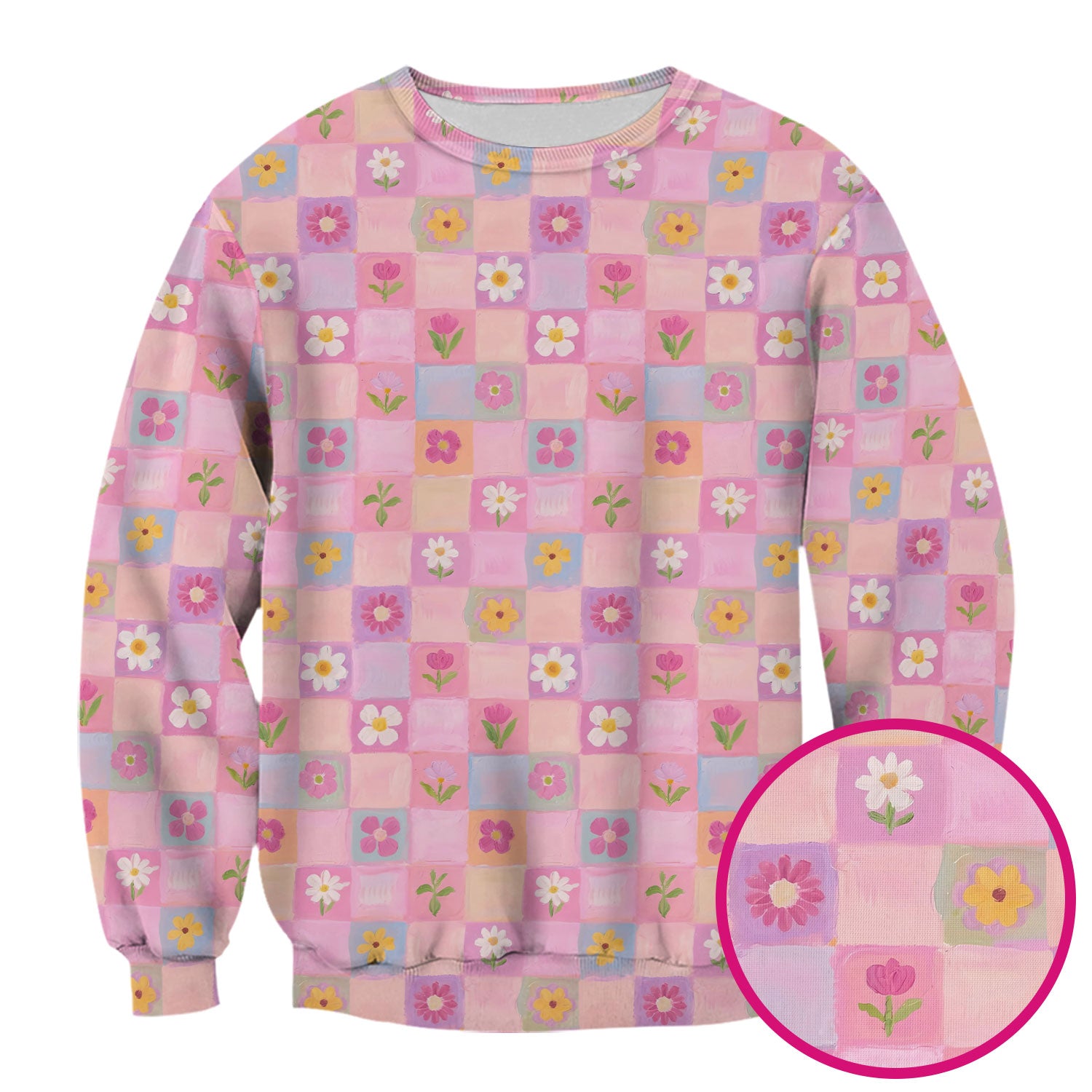 Lovely Pastel Floral Patchwork Pattern Scrub Top, Comfortable Scrubs For Nurses