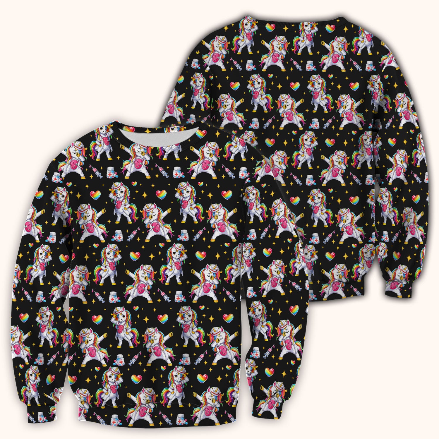 Playful Nurse Unicorn Rainbow Pattern Scrub Top, Comfortable Scrubs for Nurses