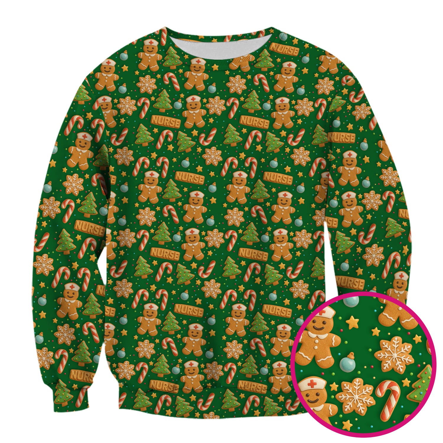 Gingerbread Scrubs Christmas Edition - Cute Cookie Pattern Medical Scrub Top for Women - Holiday Christmas Scrubs with Fun Festive Print