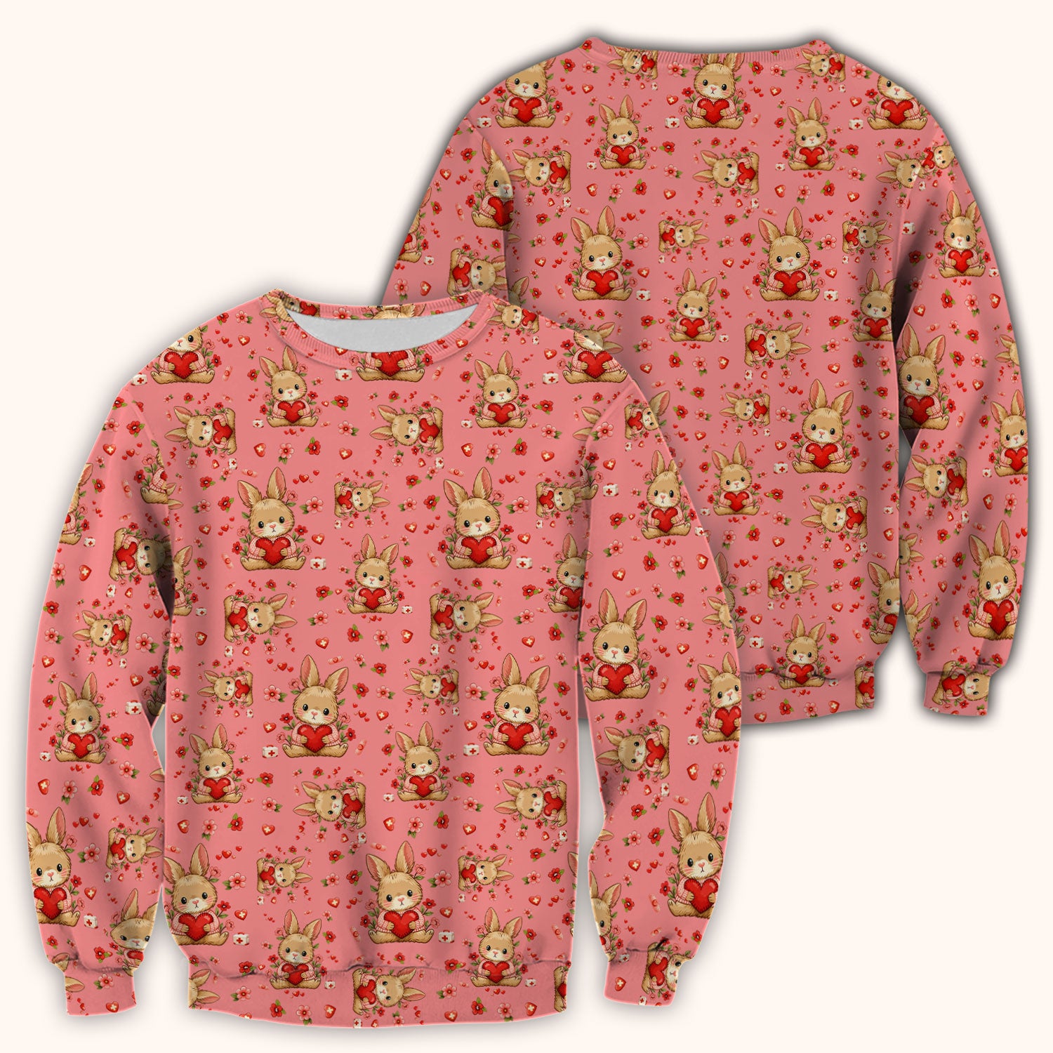 Adorable Bunny Heart Healthcare Design Scrub Top, Comfortable Scrubs for Nurses, Easter